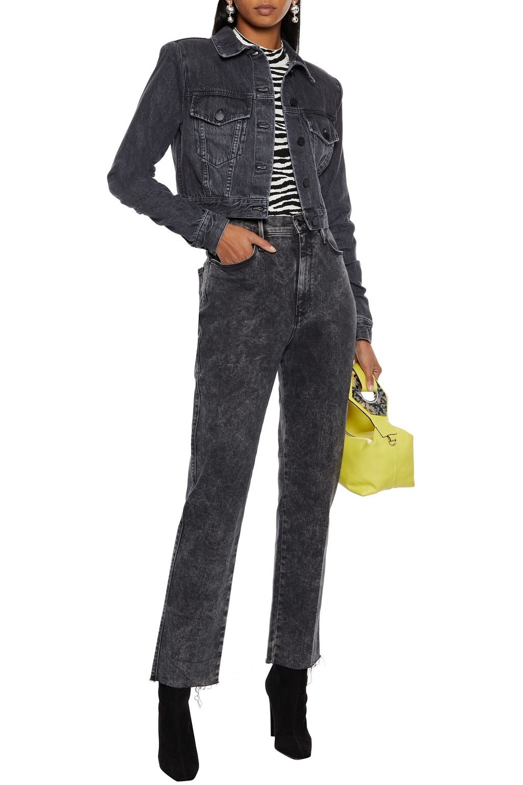 ALICE + OLIVIA Tinsley cropped ruched denim jacket