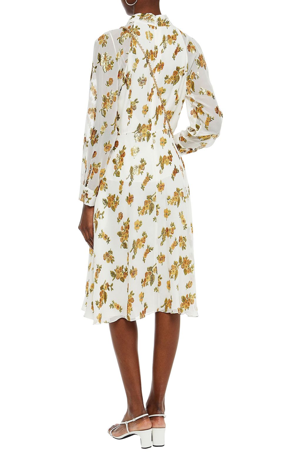ADAM LIPPES Metallic fil coupé silk-blend chiffon midi dress