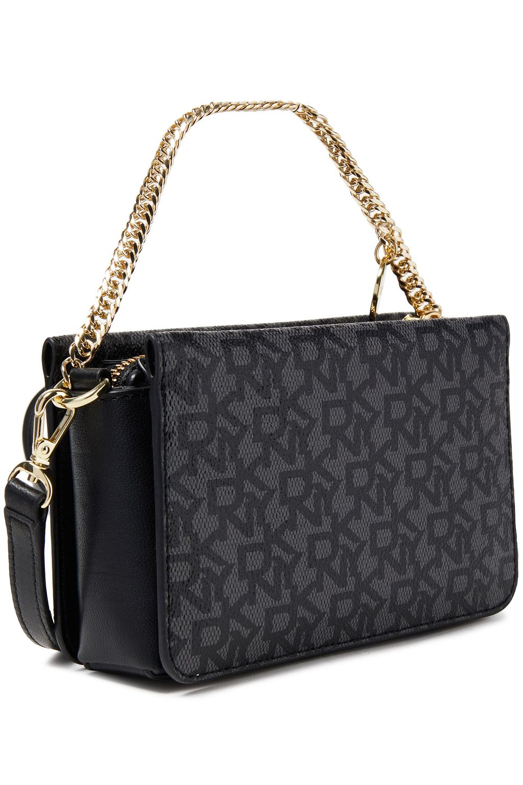 DKNY Leather-trimmed logo-print faux leather shoulder bag