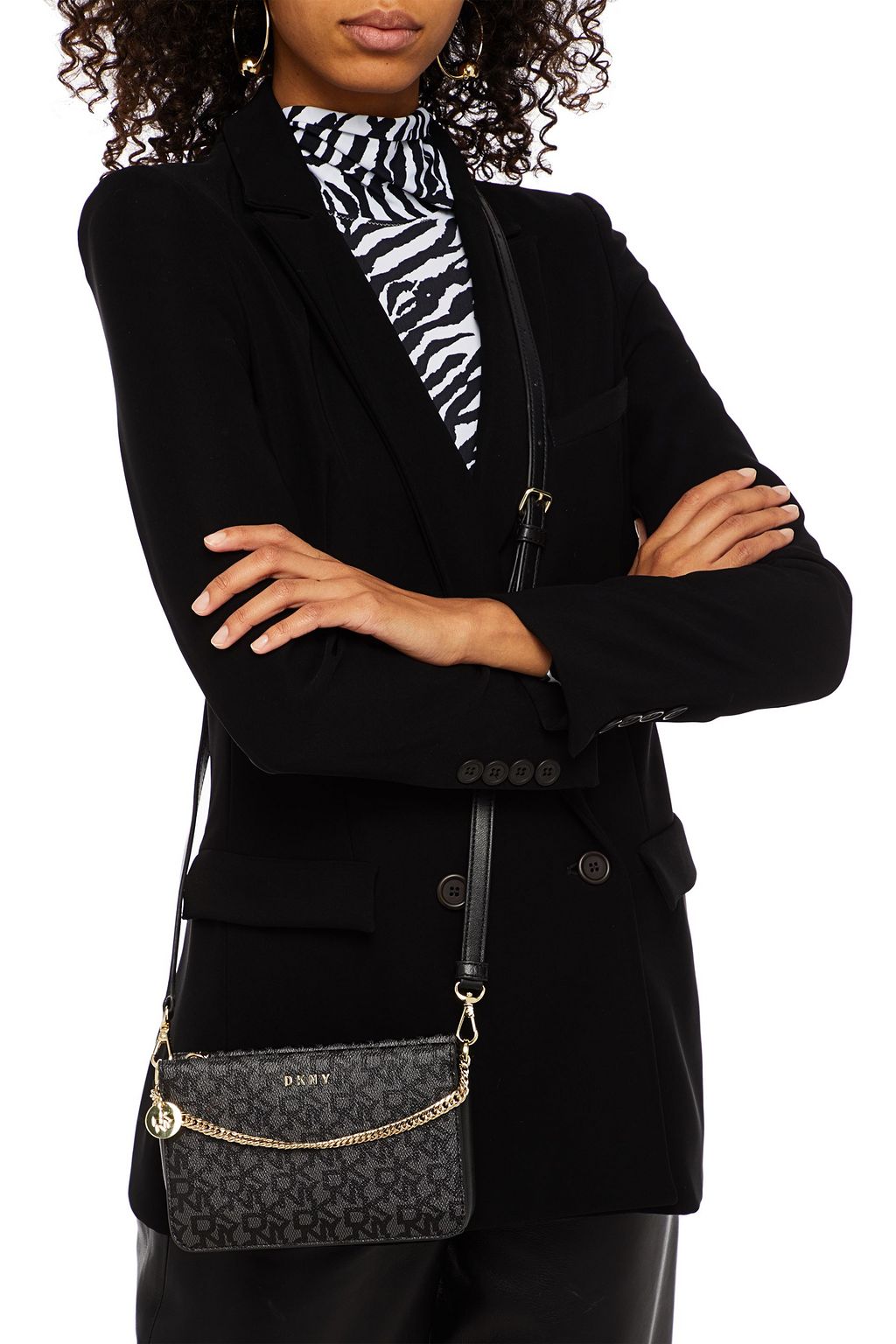 DKNY Leather-trimmed logo-print faux leather shoulder bag