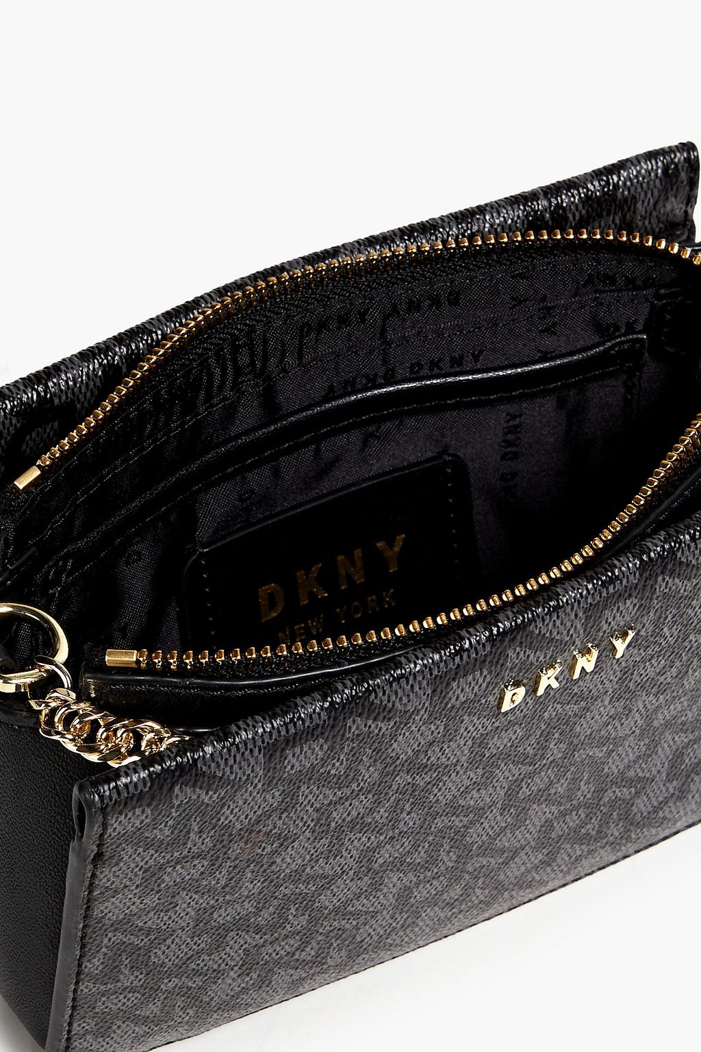 DKNY Leather-trimmed logo-print faux leather shoulder bag