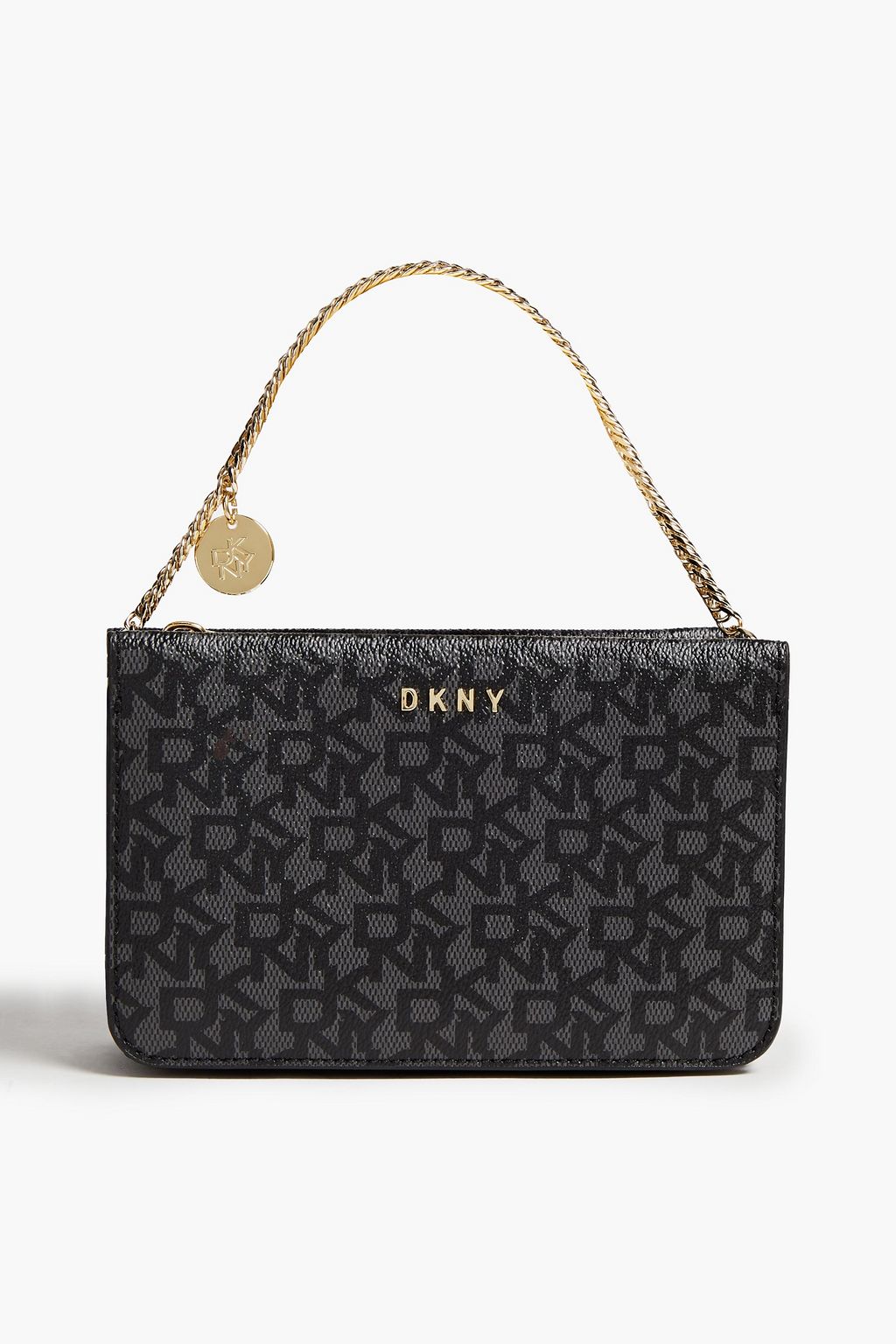 DKNY Leather-trimmed logo-print faux leather shoulder bag