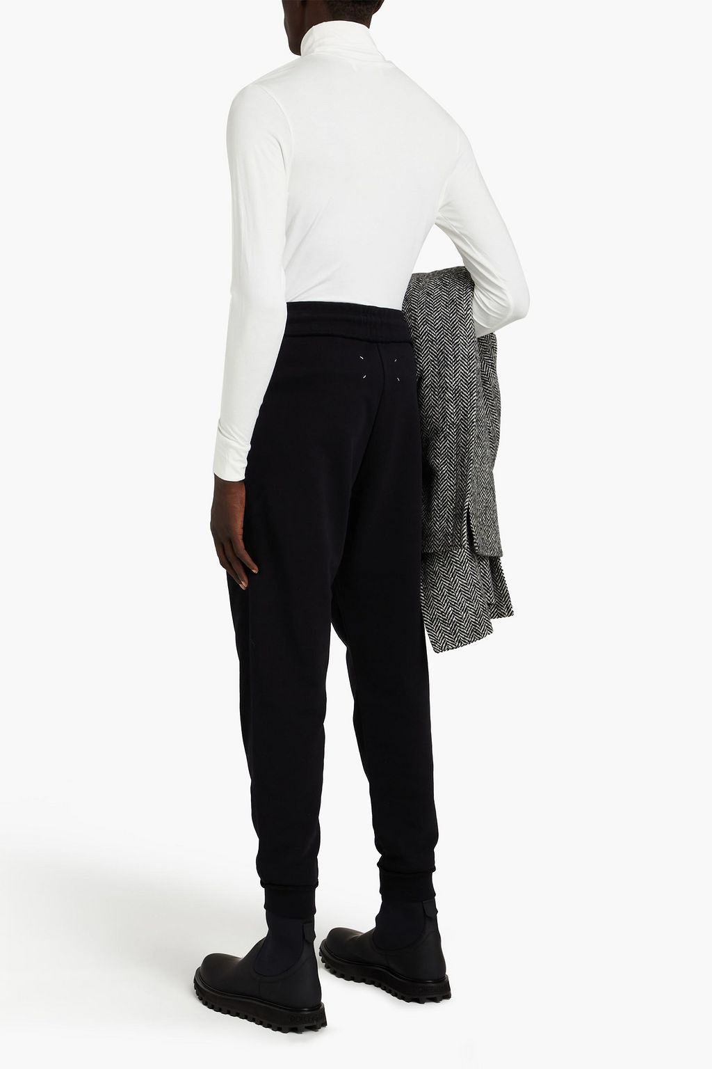 MAISON MARGIELA Leather-trimmed cotton-fleece sweatpants