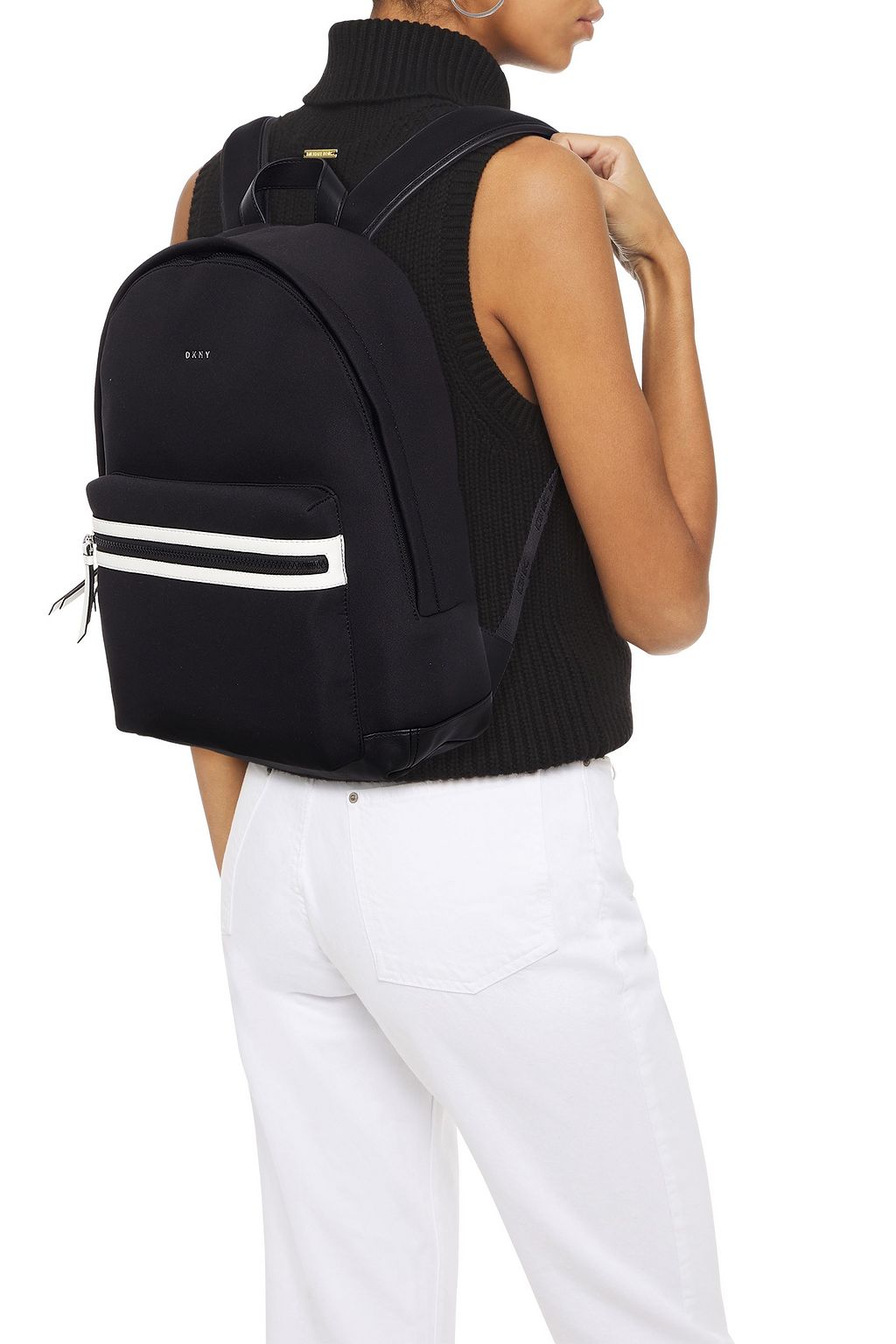 DKNY Faux leather-trimmed neoprene backpack