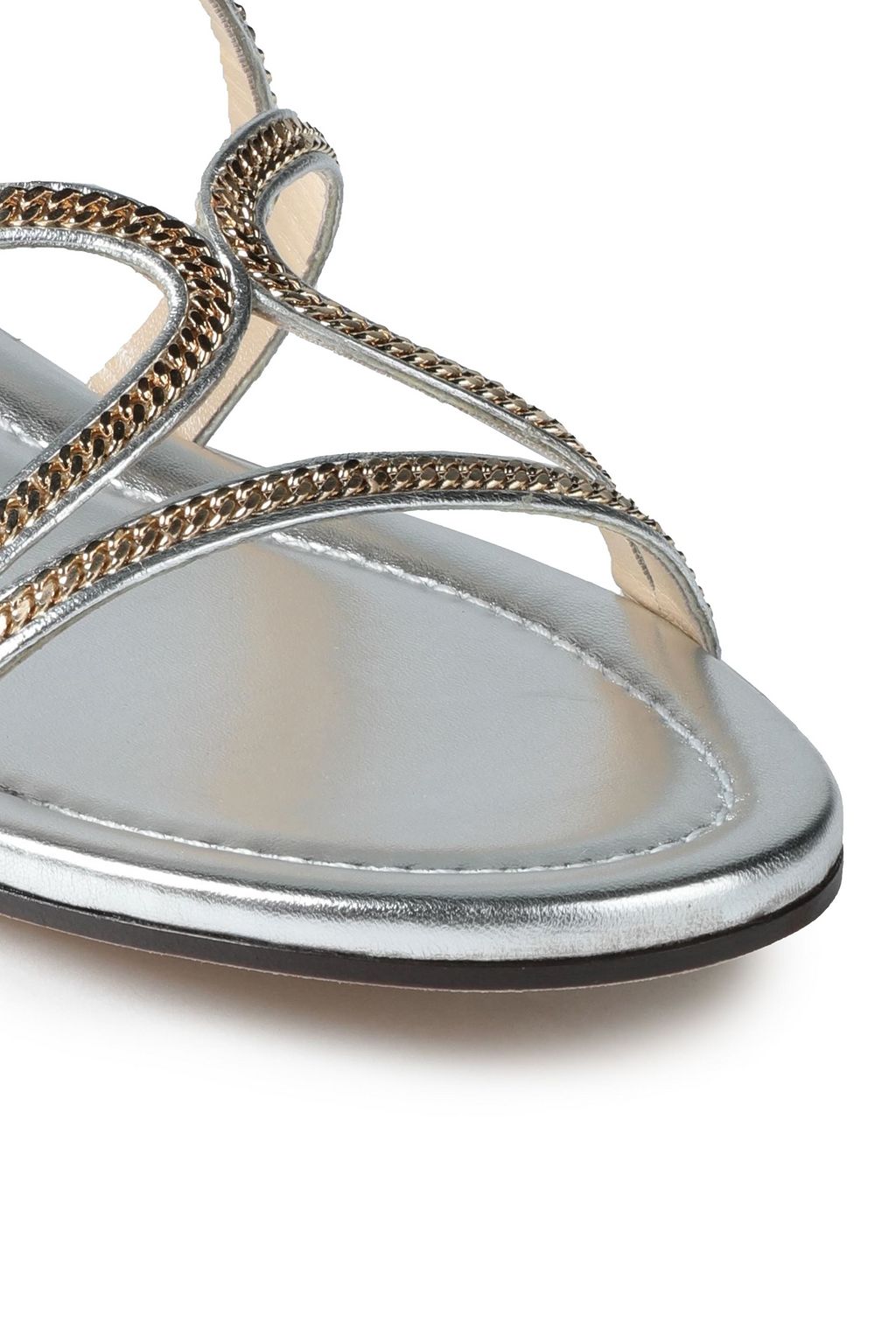 JIMMY CHOO Nickel chain-trimmed metallic leather sandals