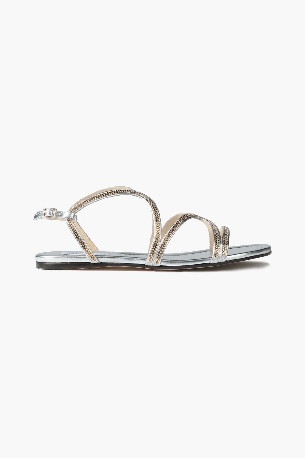 JIMMY CHOO Nickel chain-trimmed metallic leather sandals | THE OUTNET