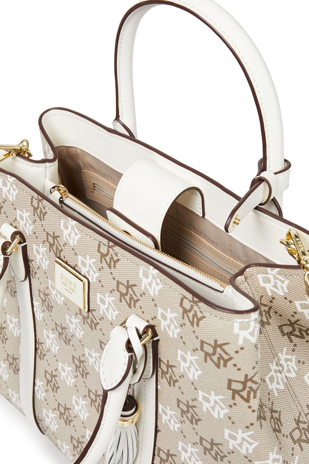 DKNY Leather-trimmed logo-print faux leather tote