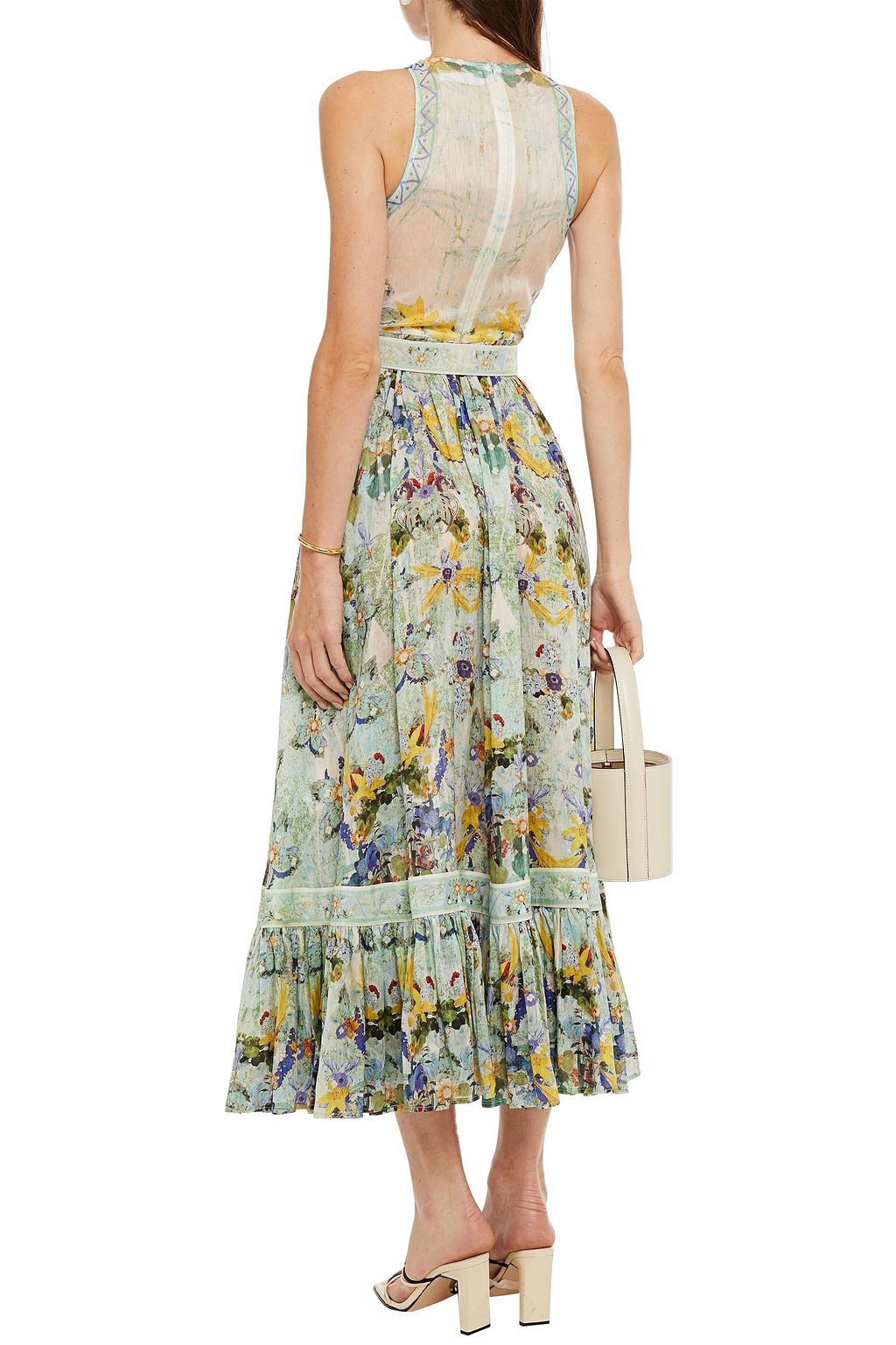 LEO LIN Verde belted floral-print linen and silk-blend midi dress