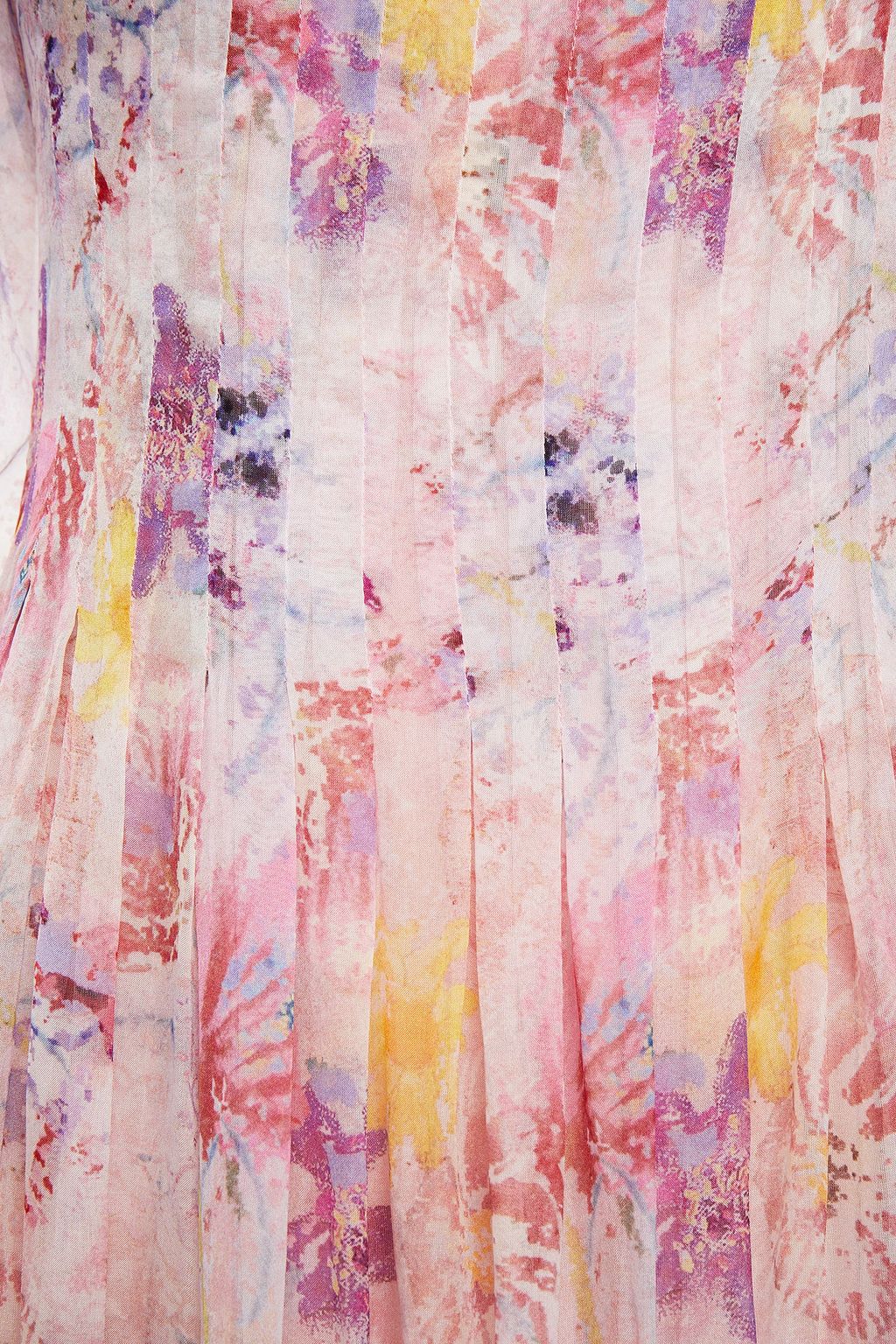 LEO LIN Pleated floral-print silk-chiffon midi dress