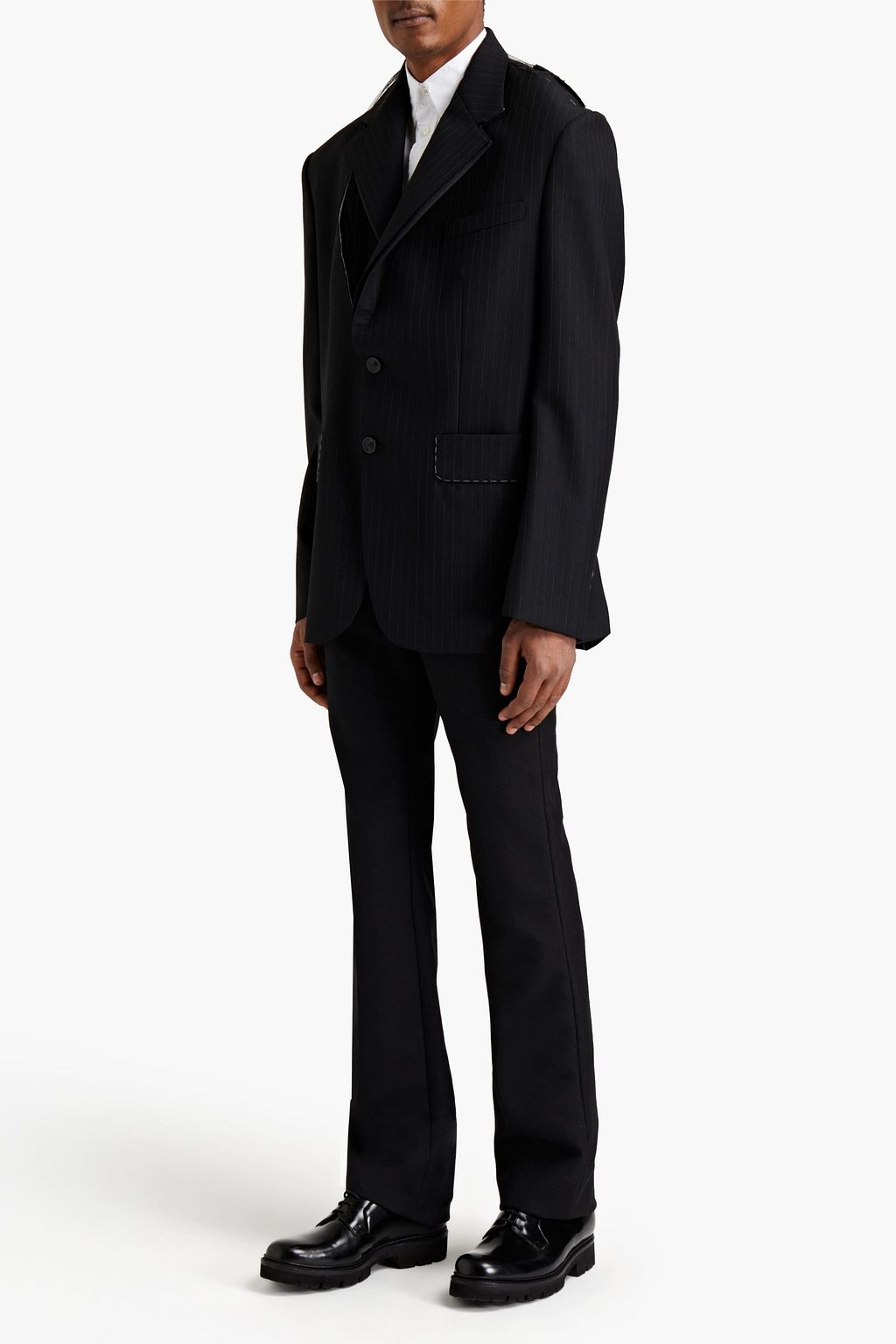 MAISON MARGIELA Tulle-trimmed pinstriped wool-twill blazer