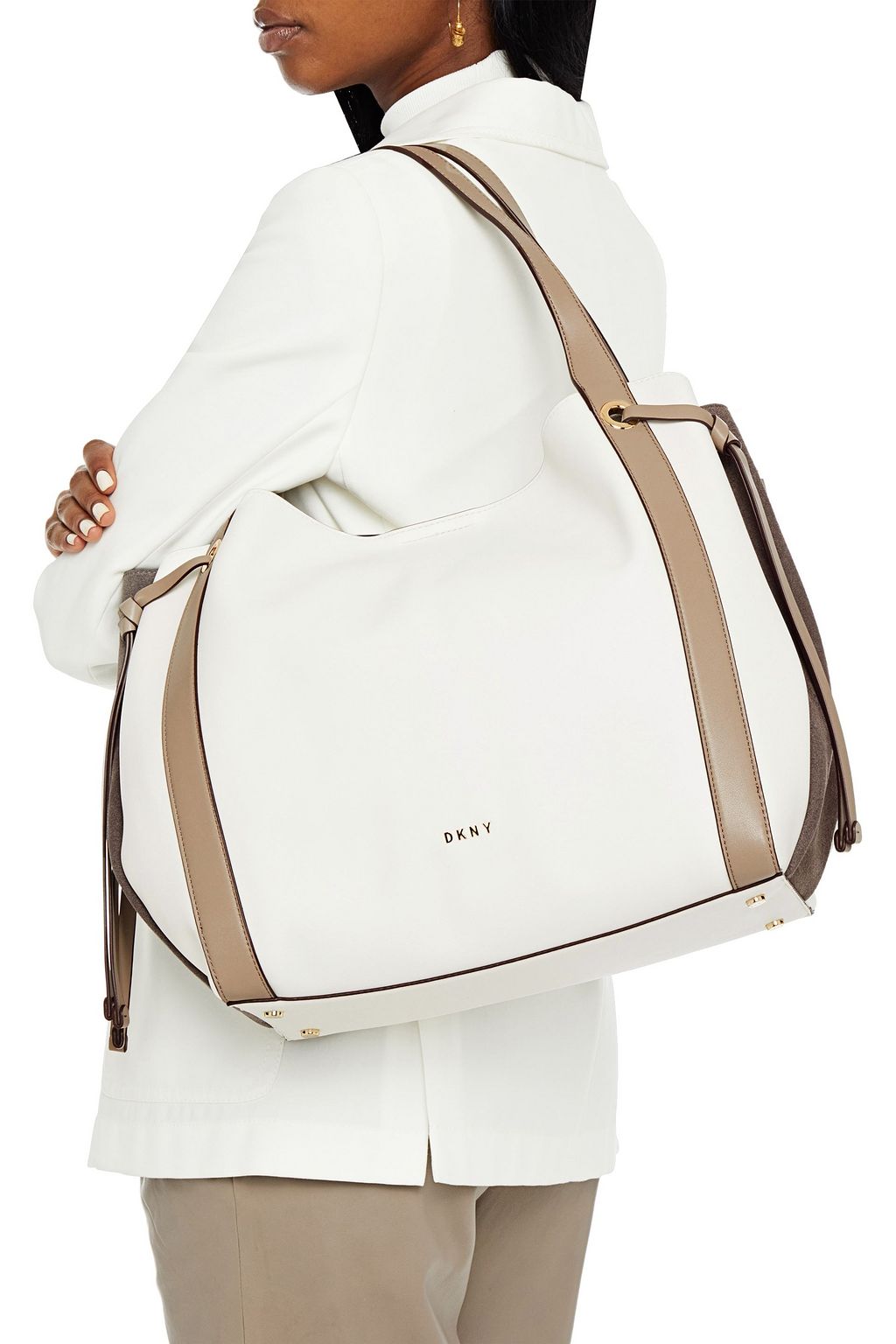 DKNY Suede-trimmed leather tote