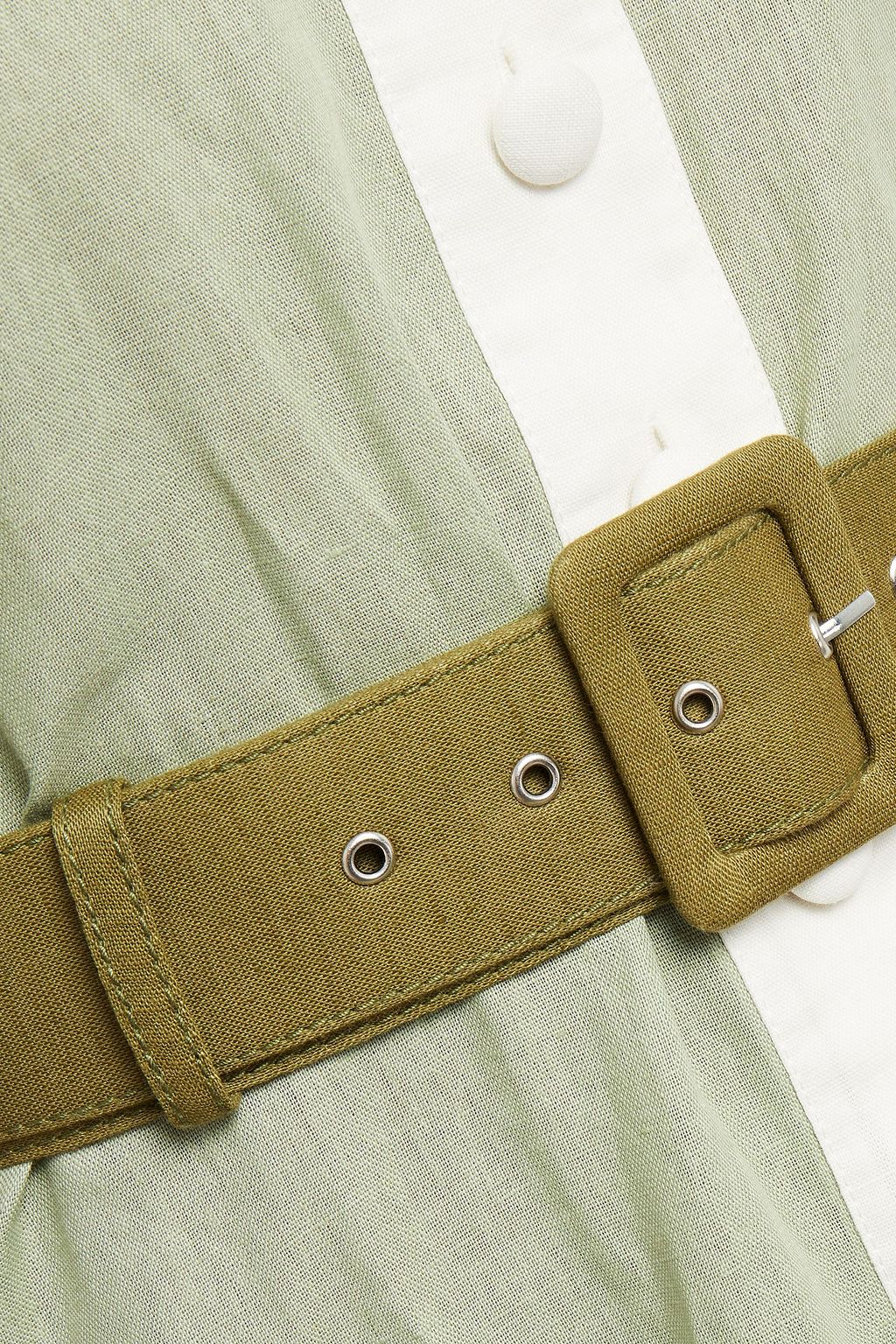 LEO LIN Belted striped linen and cotton-blend canvas and crepon mini shirt dress