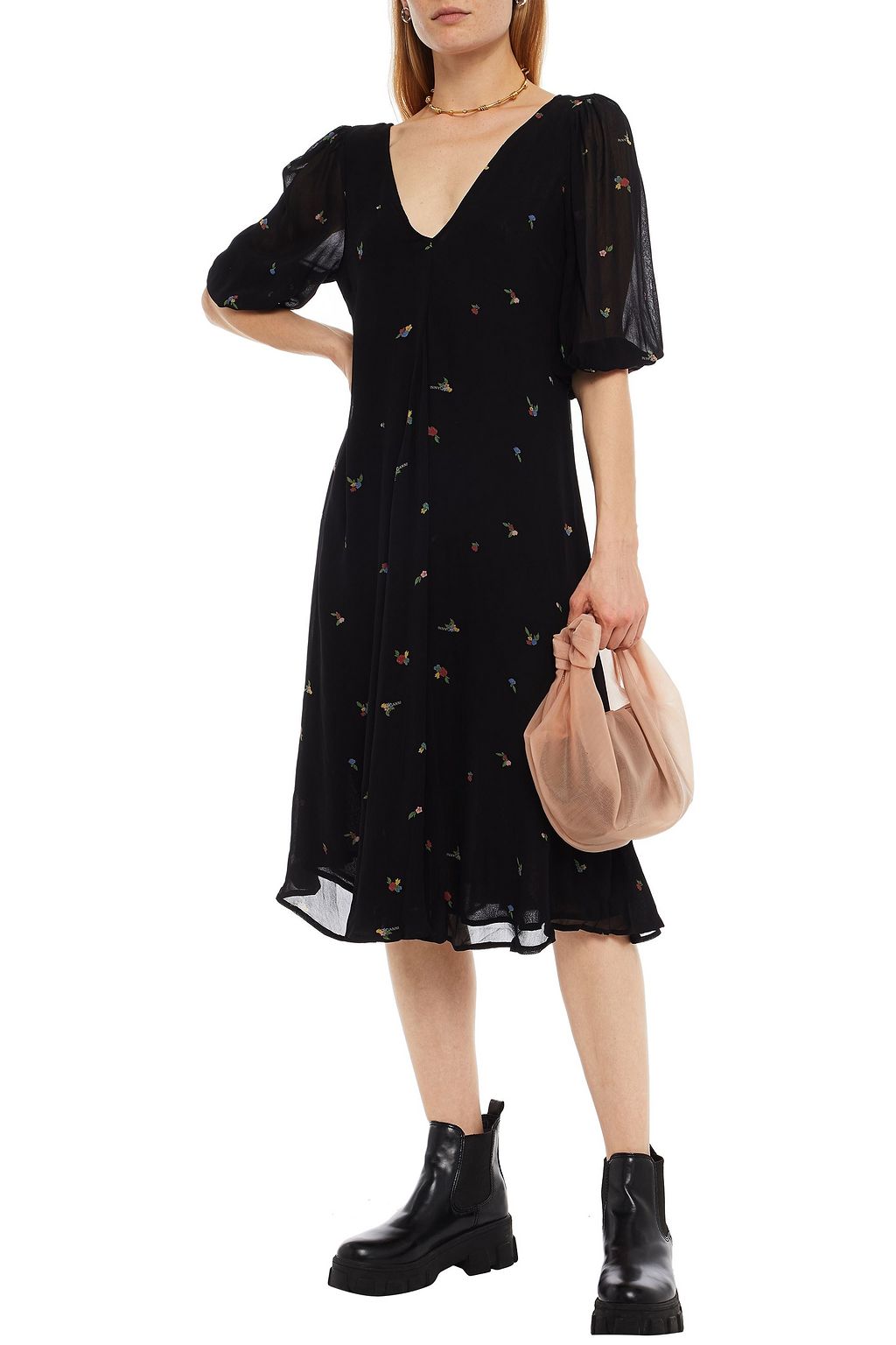 GANNI Leopard-print georgette midi dress