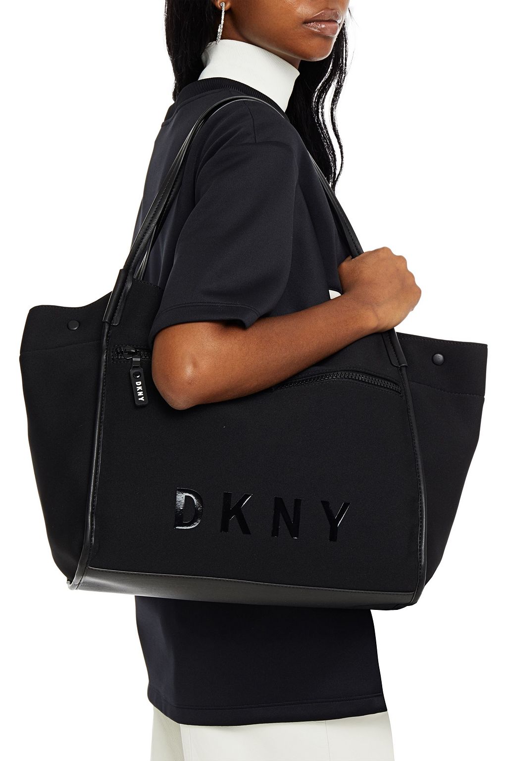 DKNY Faux leather-trimmed logo-print neoprene tote
