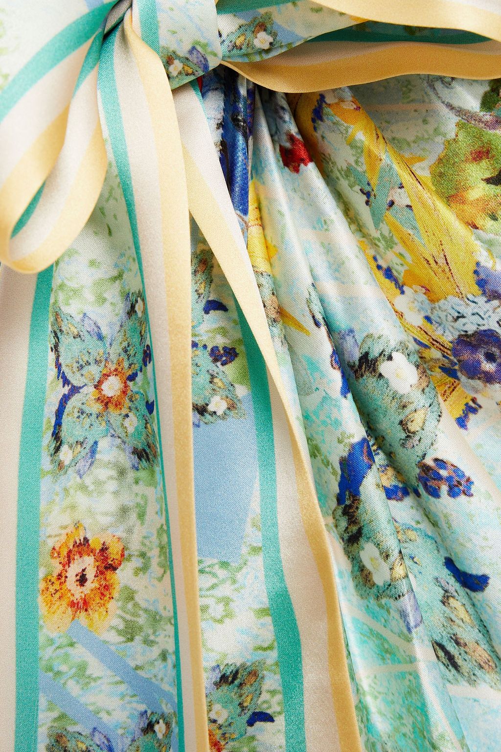LEO LIN Verde one-shoulder twist-front floral-print silk-satin mini dress