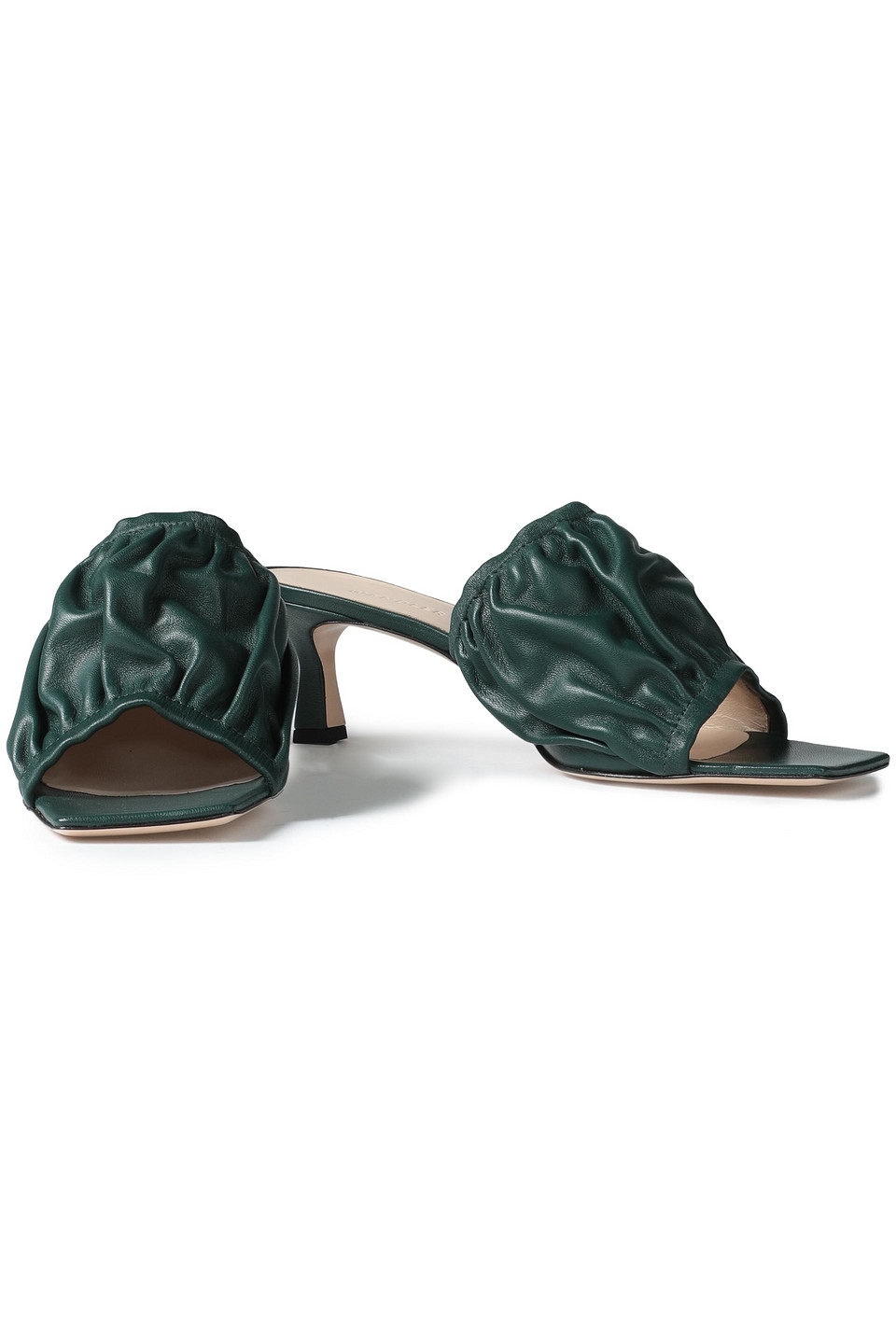 Wandler Ava Gathered Leather Mules In Green