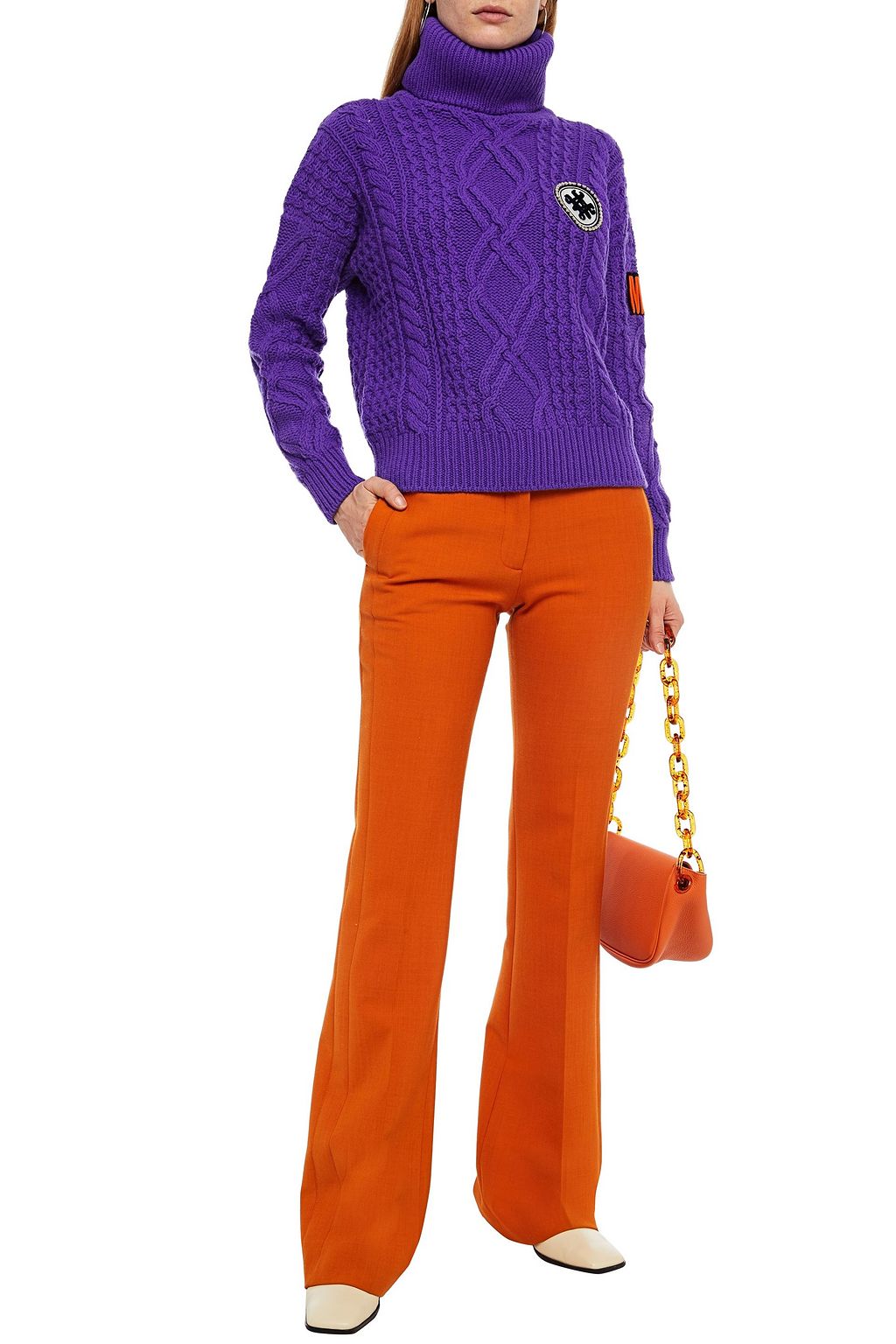 MR & MRS ITALY Appliquéd cable-knit wool and cashmere-blend turtleneck sweater