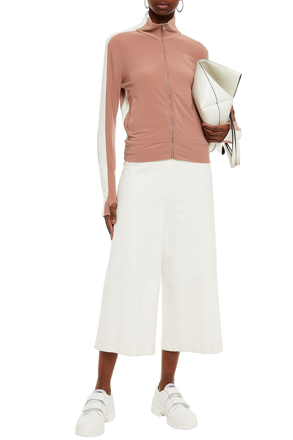 NORMA KAMALI Striped stretch-jersey track jacket