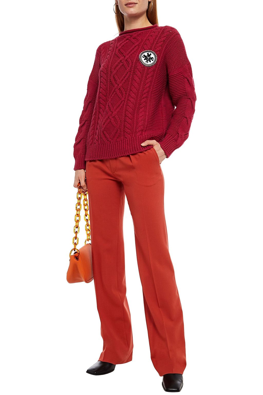 MR & MRS ITALY Appliquéd cable-knit wool and cashmere-blend sweater