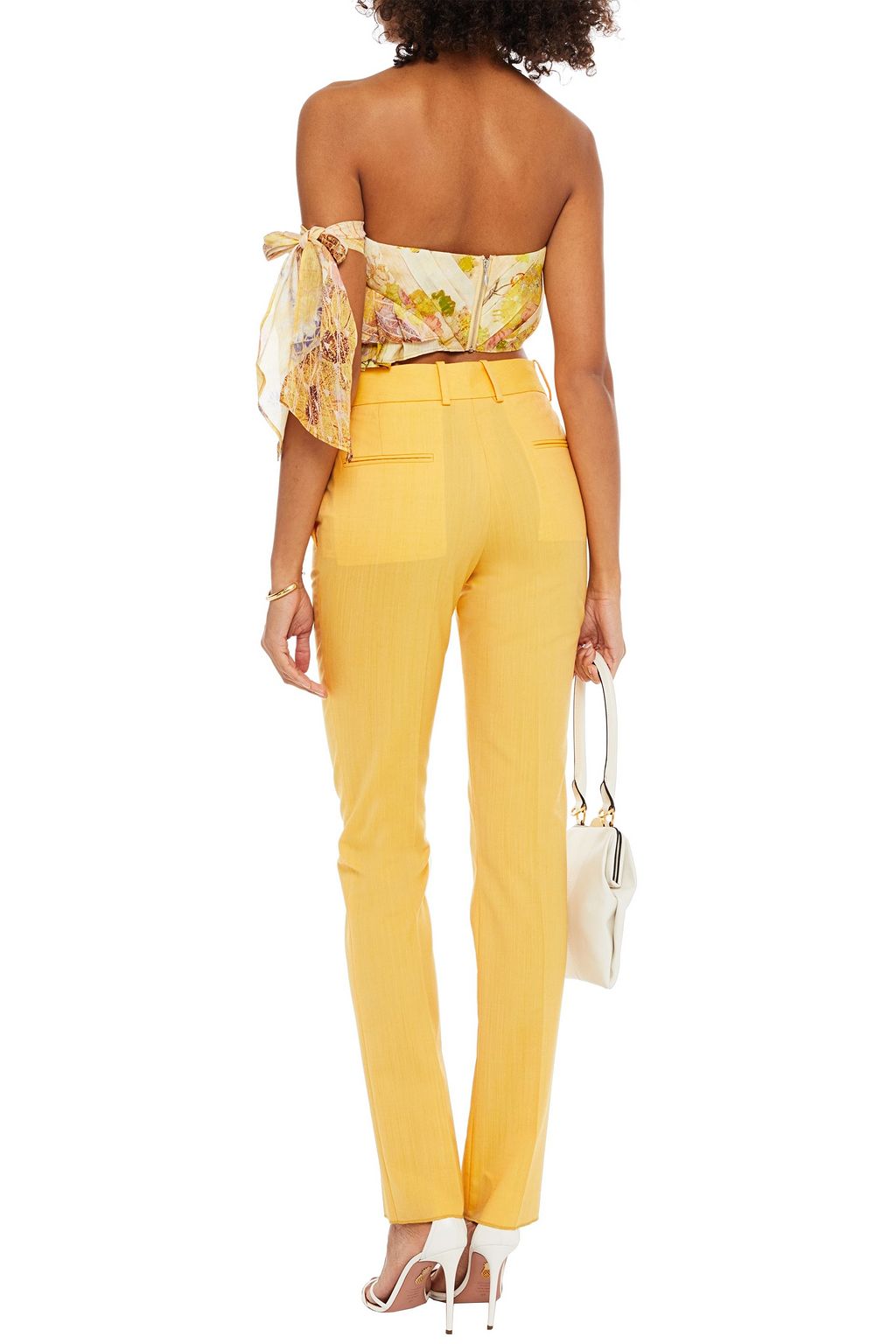 LEO LIN Strapless cropped printed linen and silk-blend top