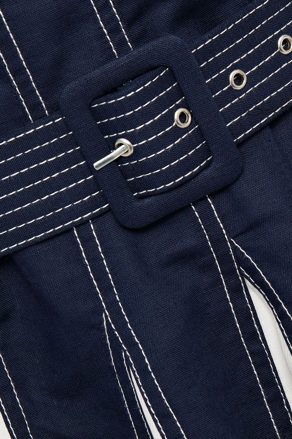 LEO LIN Belted two-tone linen and cotton-blend mini dress