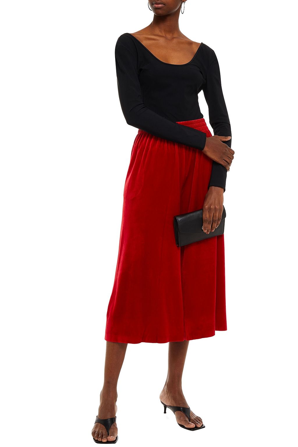 NORMA KAMALI Cropped velvet wide-leg pants