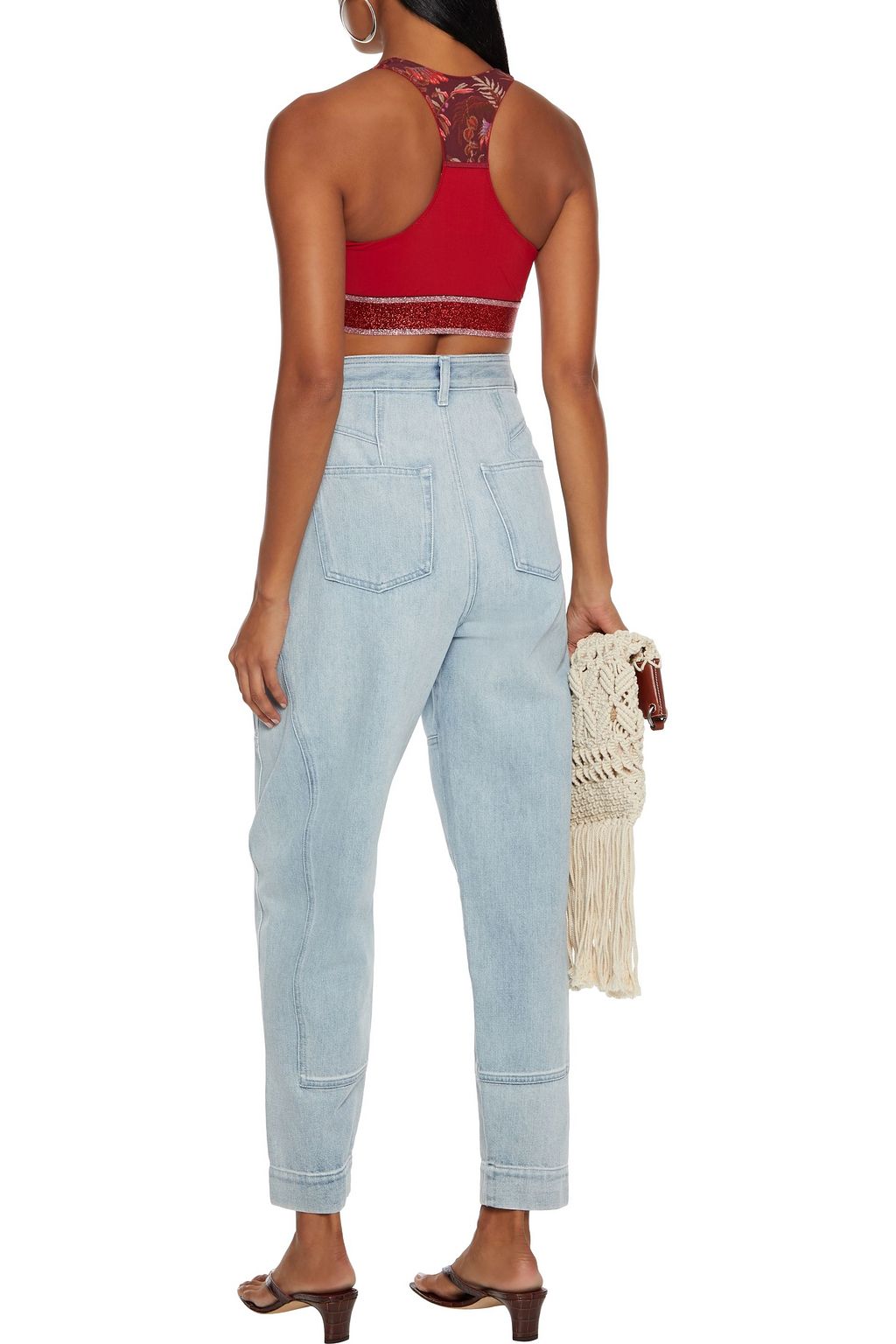 ETRO Cropped metallic-trimmed printed stretch-jersey top