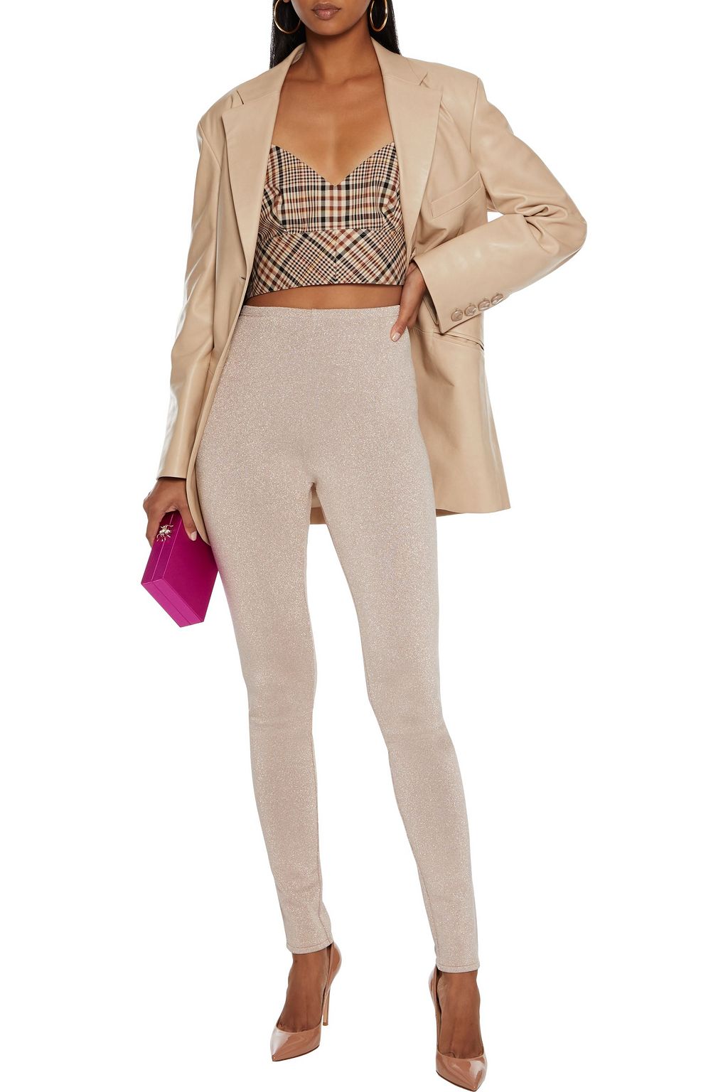 VALENTINO GARAVANI Metallic stretch-knit leggings