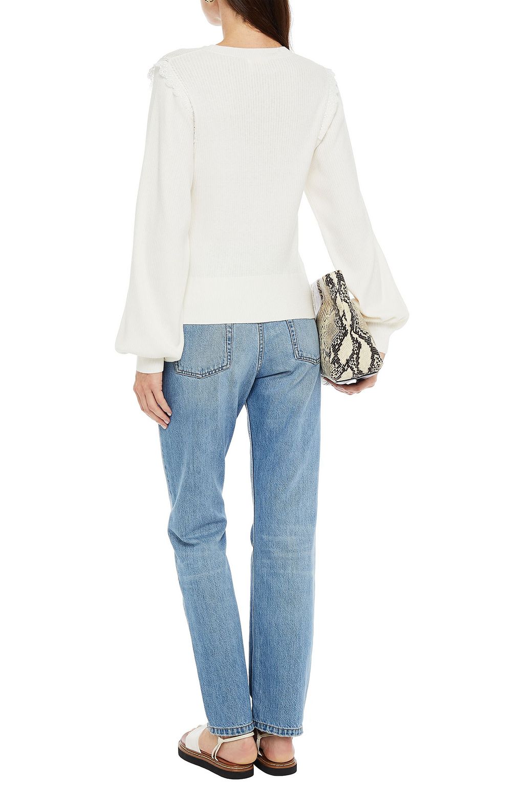 SEE BY CHLOÉ Lace-trimmed ribbed cotton-blend sweater