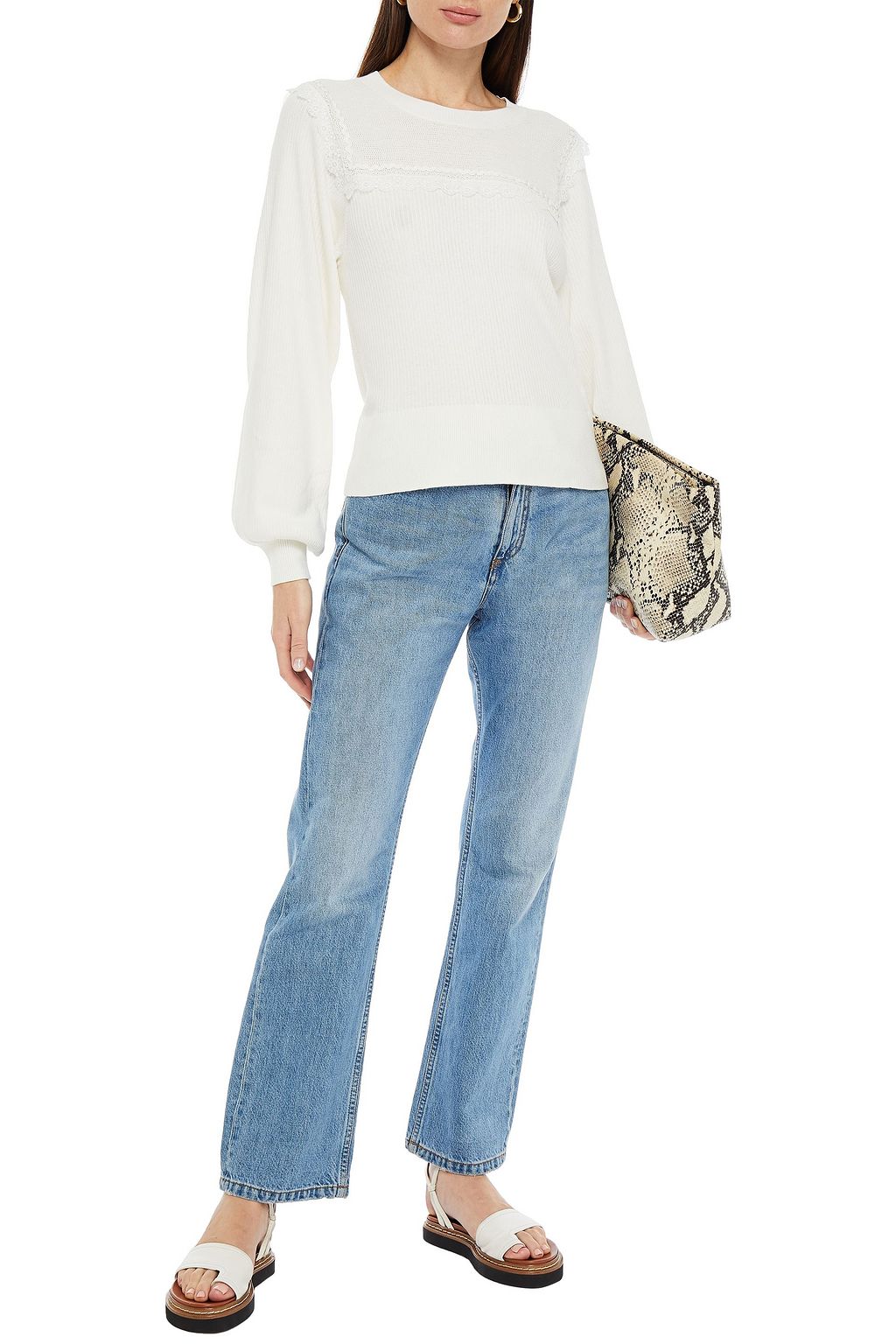 SEE BY CHLOÉ Lace-trimmed ribbed cotton-blend sweater