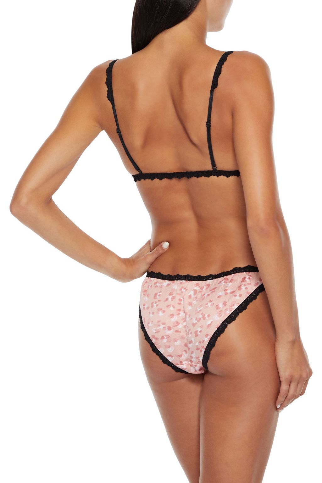 HANKY PANKY Lace-trimmed leopard-print hammered-satin soft-cup triangle bra
