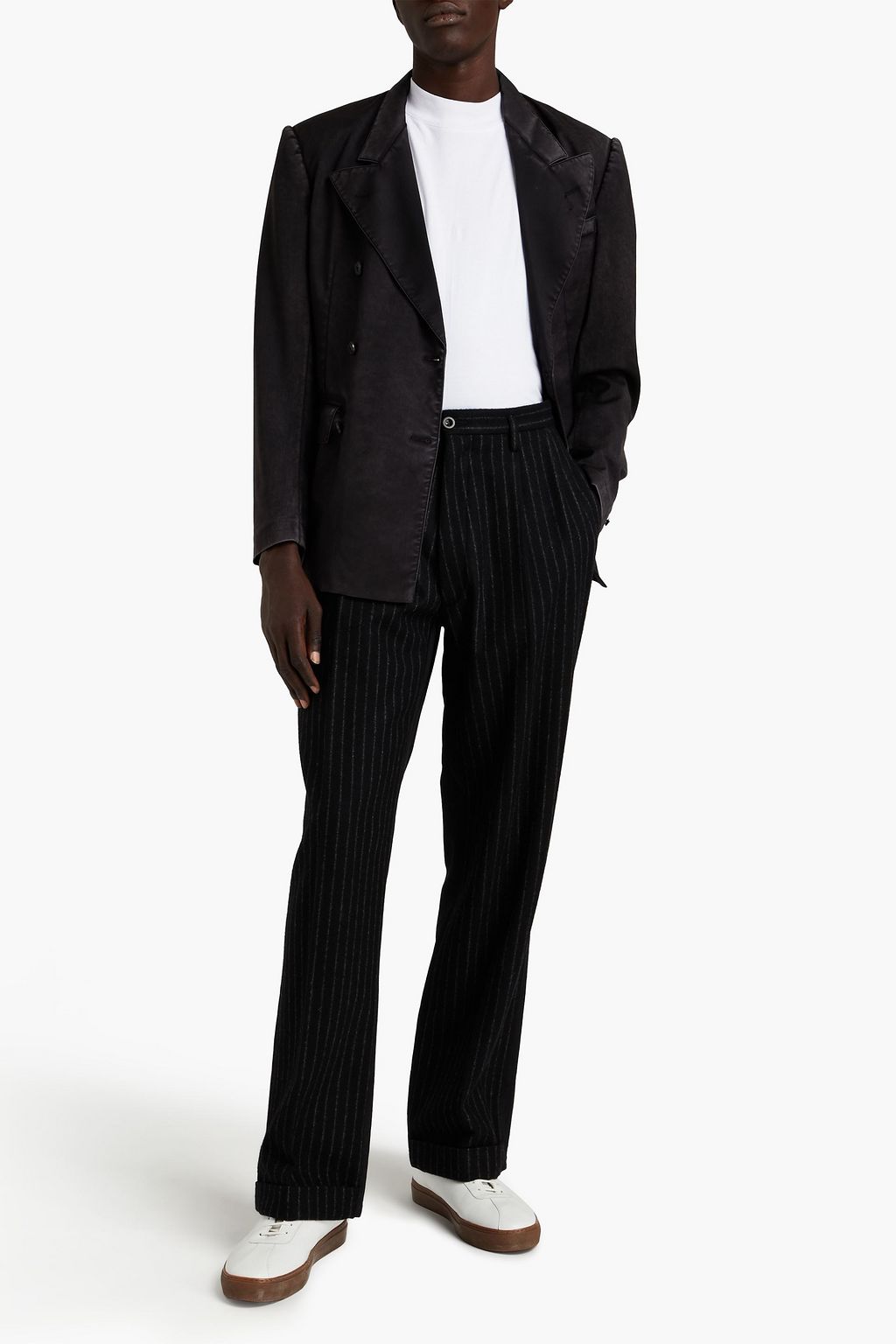 MAISON MARGIELA Pinstriped wool felt-paneled denim pants