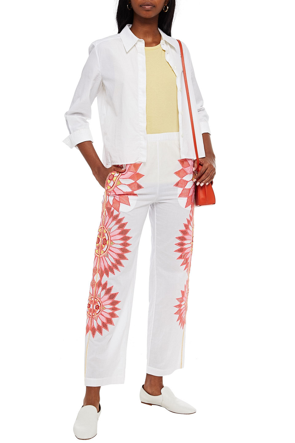 Emilio Pucci Embroidered Woven Straight-leg Trousers In White