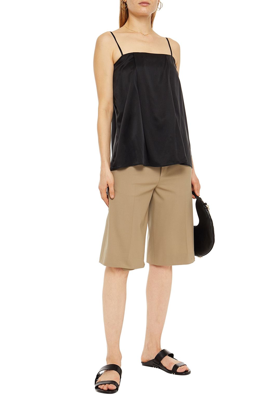 NICHOLAS Split-back pleated silk-satin camisole