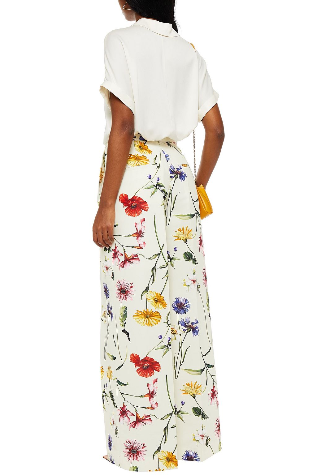 OSCAR DE LA RENTA Floral-print faille wide-leg pants