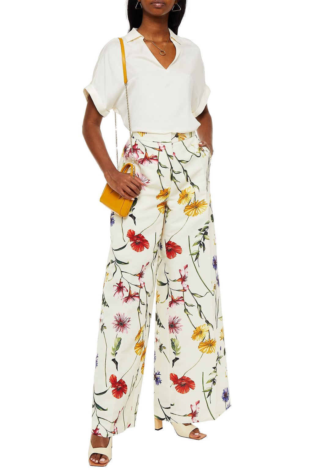 OSCAR DE LA RENTA Floral-print faille wide-leg pants