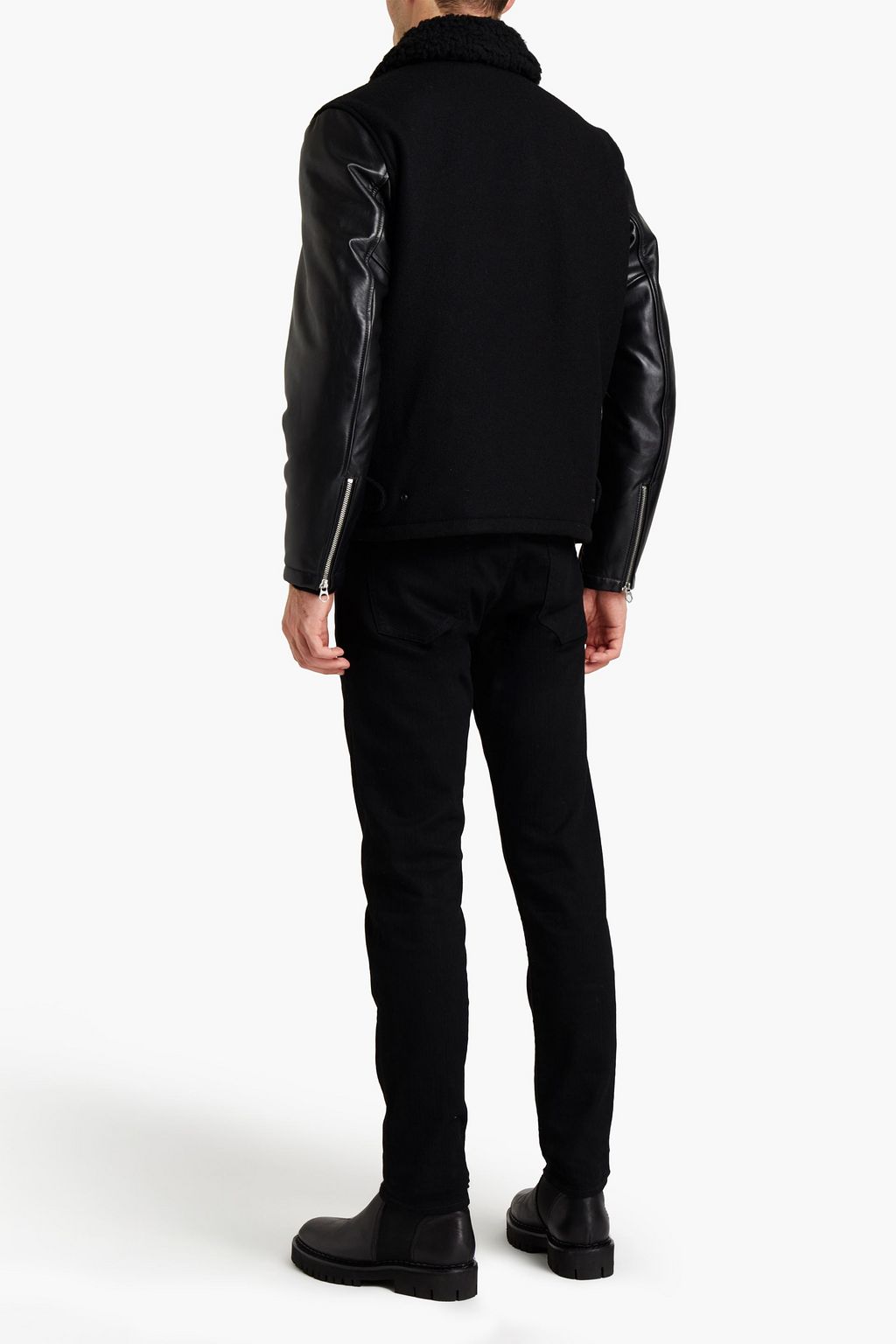 RAG & BONE Leather-paneled faux shearling-trimmed wool-blend felt jacket
