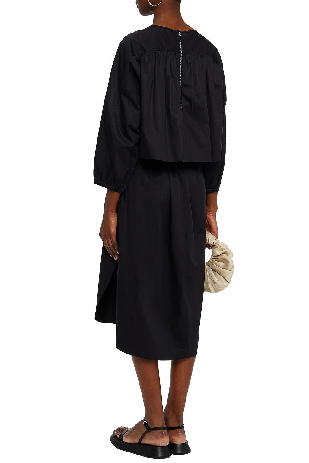 TIBI Belted gathered cotton-poplin midi dress