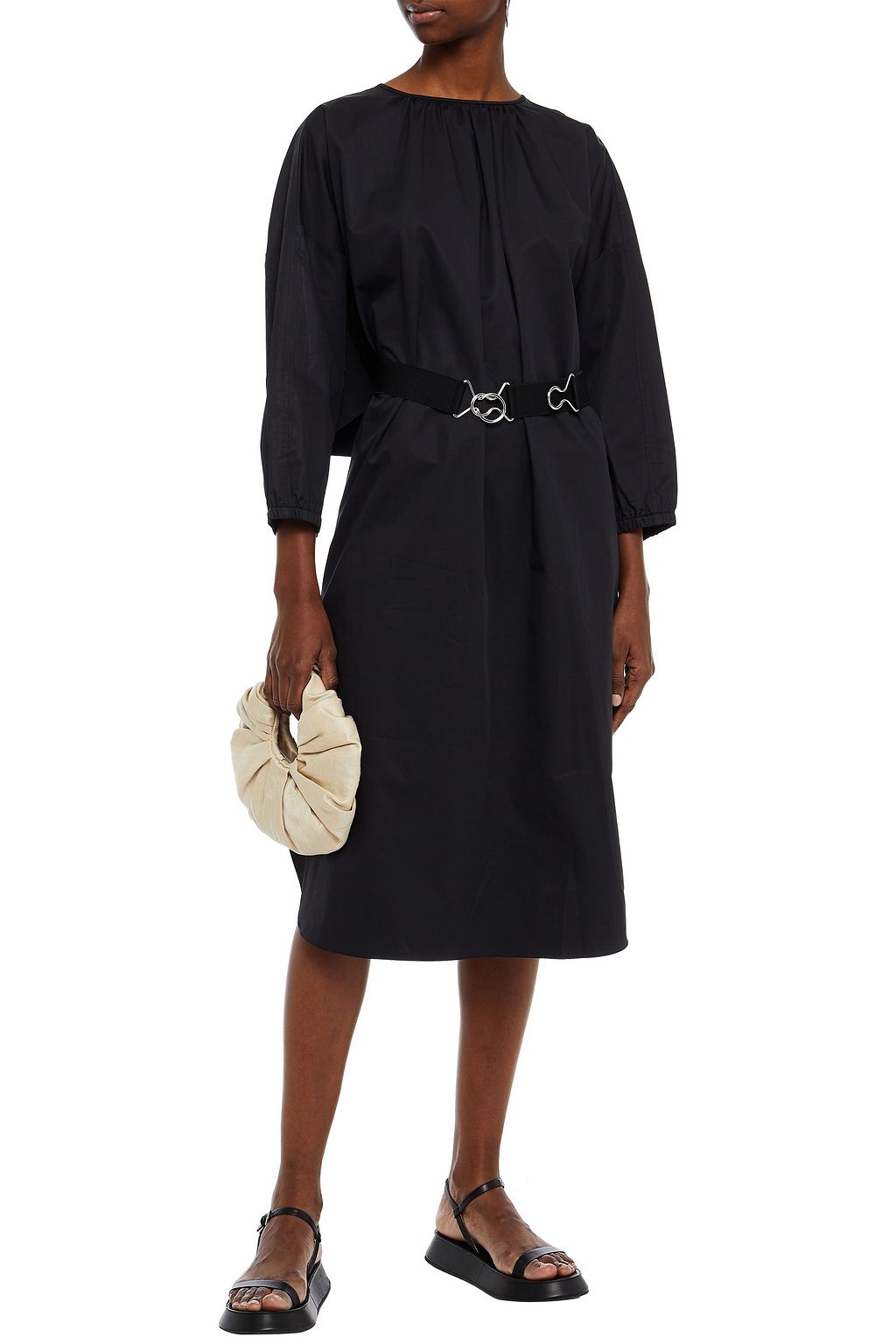 TIBI Belted gathered cotton-poplin midi dress