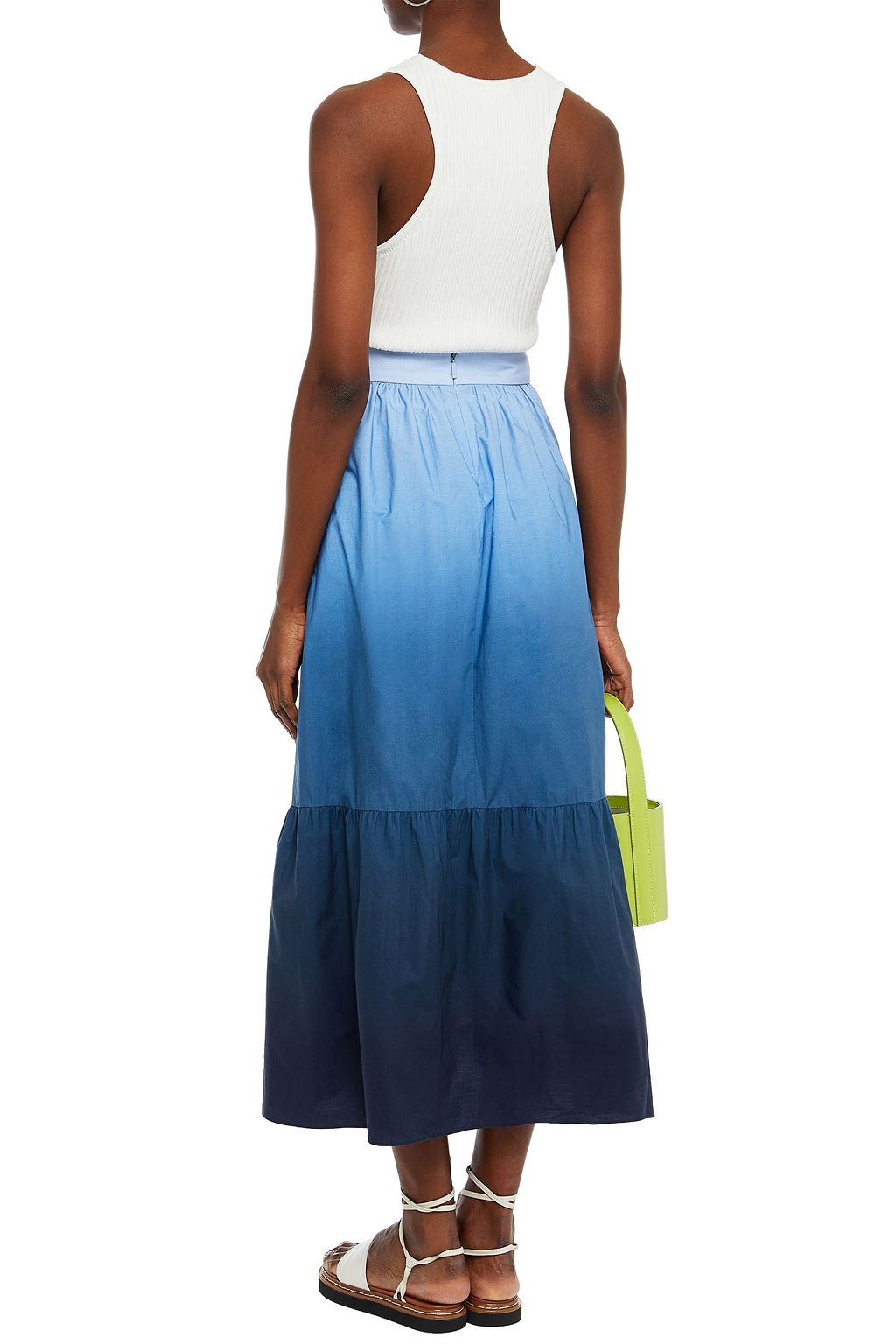 TIBI Gathered dégradé cotton-poplin midi skirt
