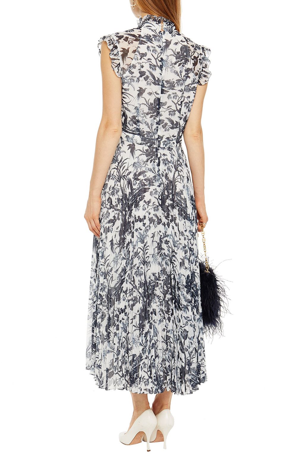 ERDEM Roisin ruffled pleated floral-print voile midi dress