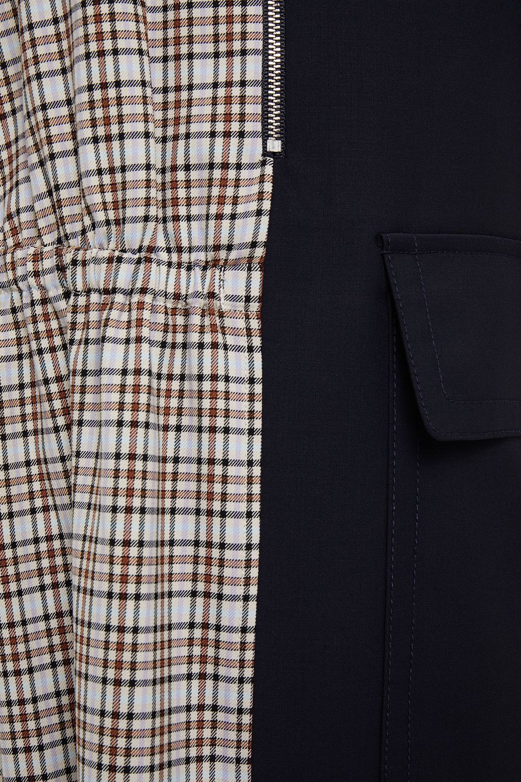 TIBI Asymmetric paneled checked twill and woven mini dress