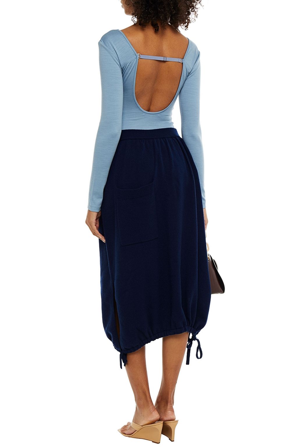 TIBI Tie-detailed cashmere midi skirt