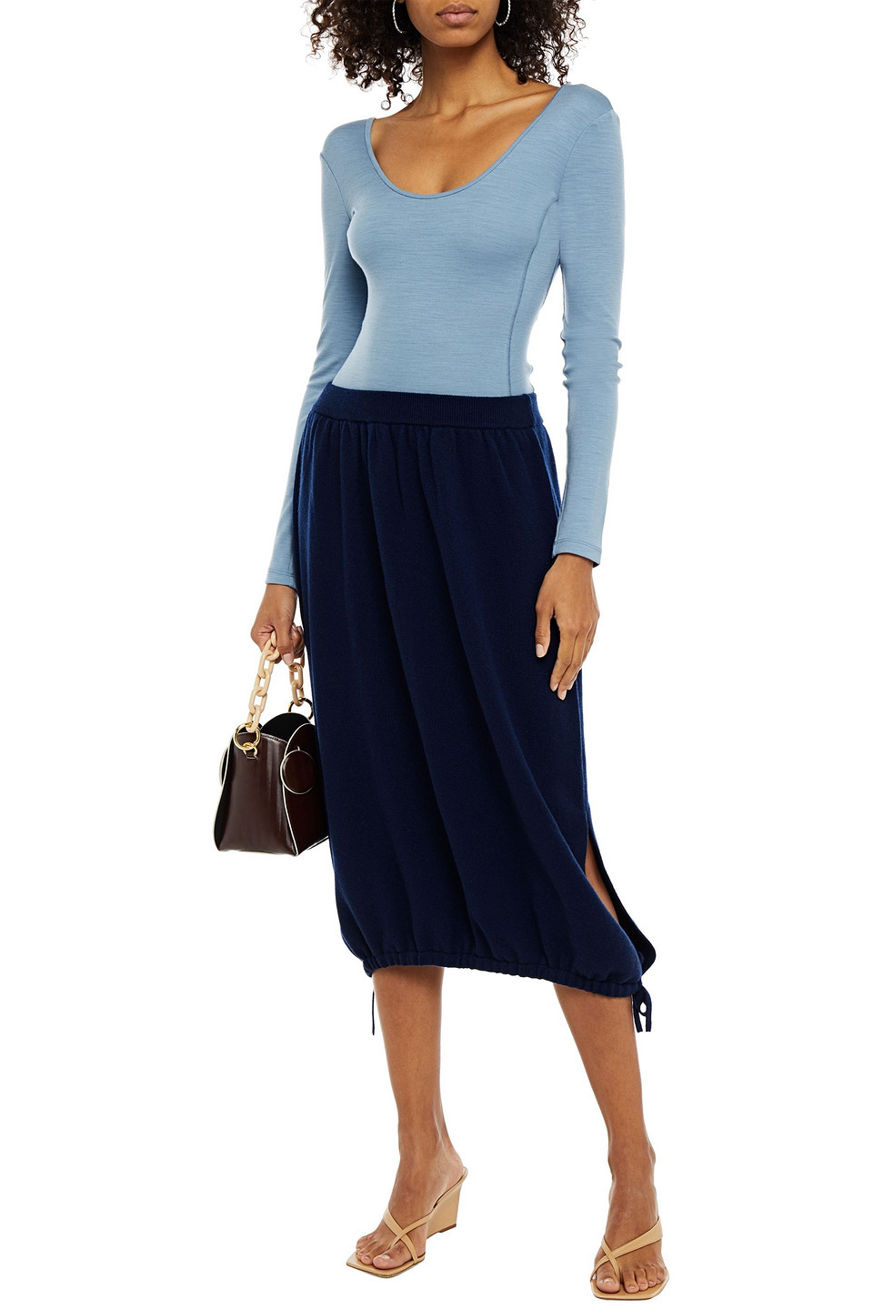 Tibi Tie-detailed Cashmere Midi Skirt In Blue