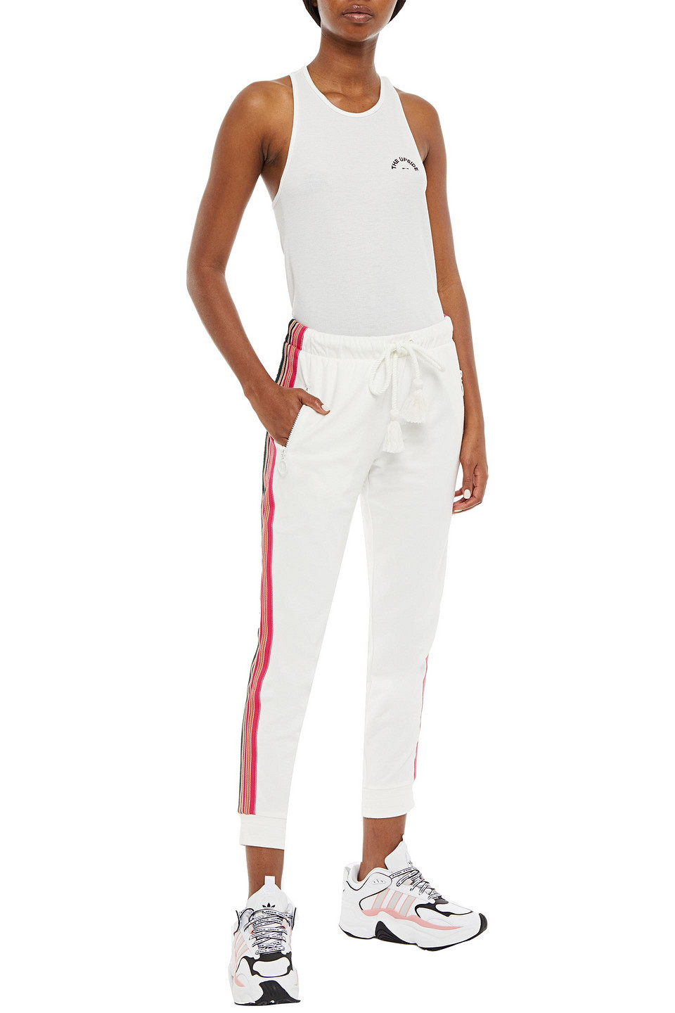 The Upside Frankie Embroidered Ribbed Jersey Tank In White