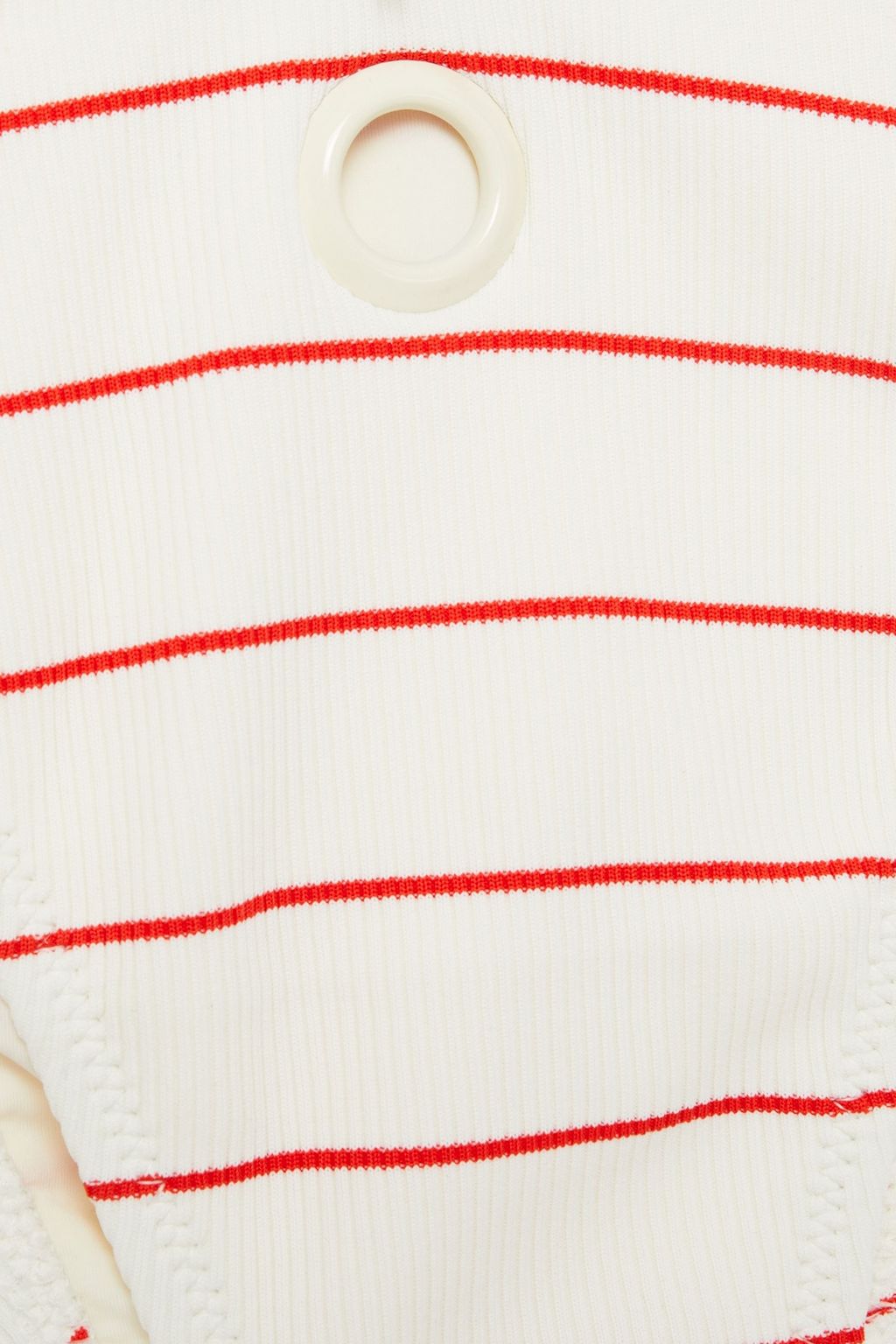 SOLID & STRIPED سروال بيكيني بخصر متوسط الارتفاع من نسيج مضلع وبتصميم مخطط ومزين بحلقات معدنية