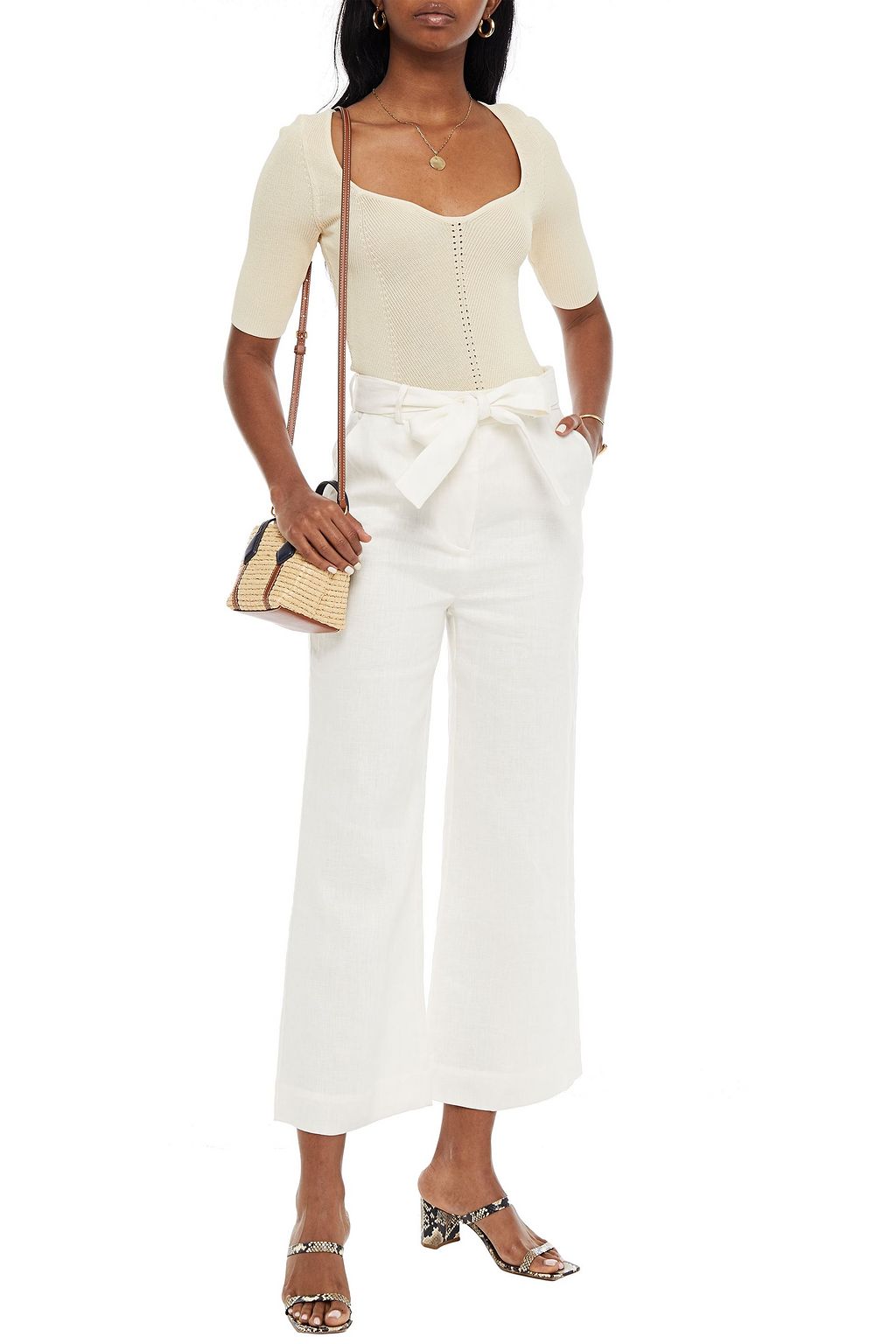NICHOLAS Pointelle-trimmed ribbed-knit top