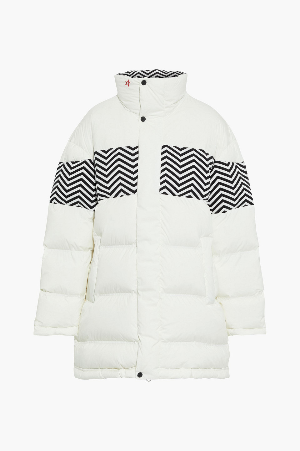 Polar knit-paneled quilted down ski jacket