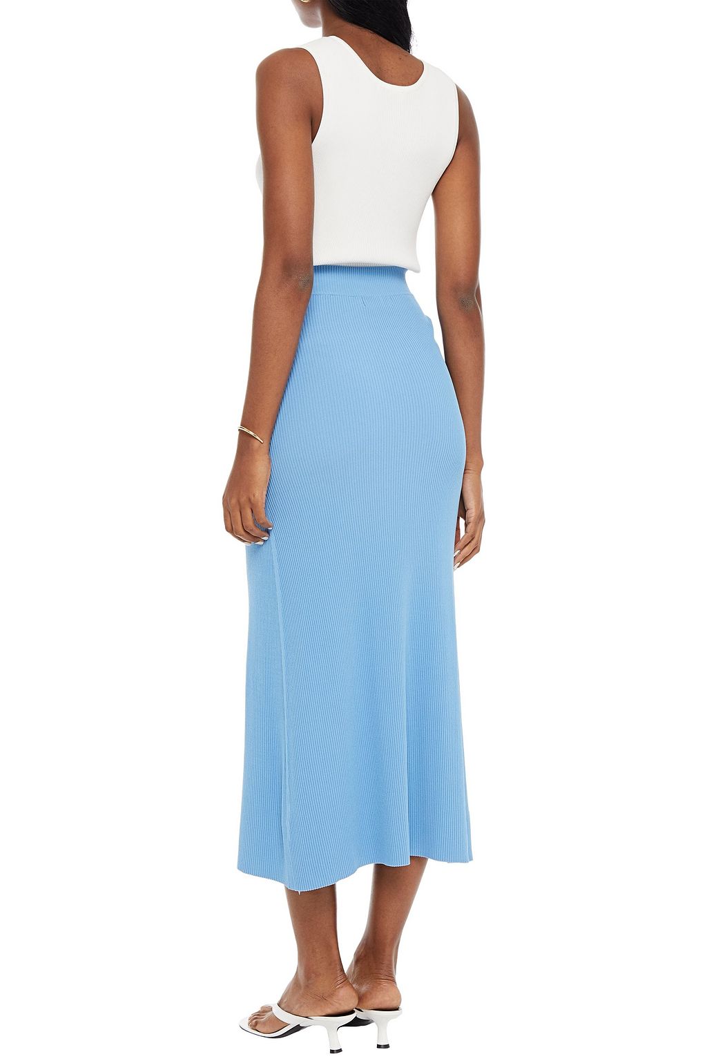NICHOLAS Chain-embellished ribbed-knit midi skirt