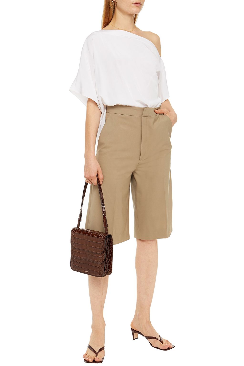 TIBI One-shoulder silk crepe de chine blouse